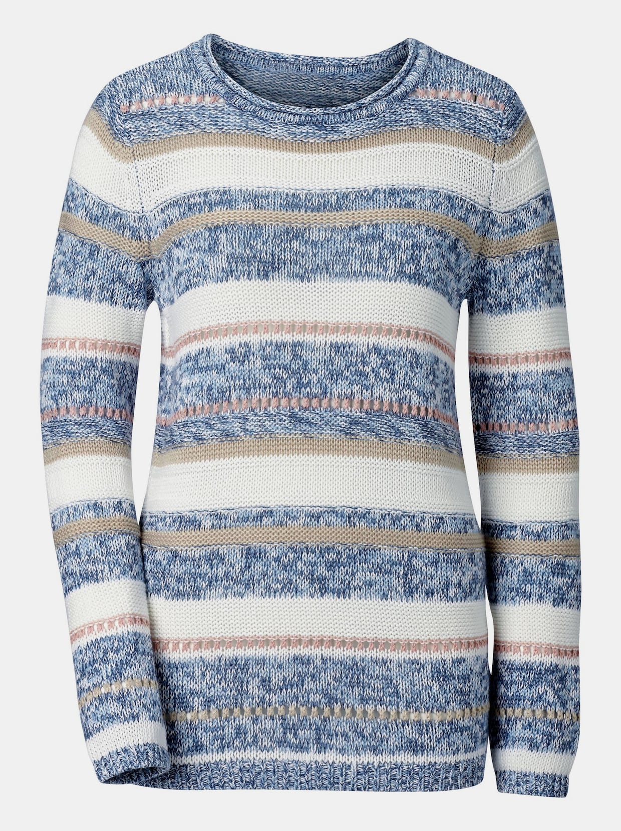 Pull en tricot - bleu-écru à rayures