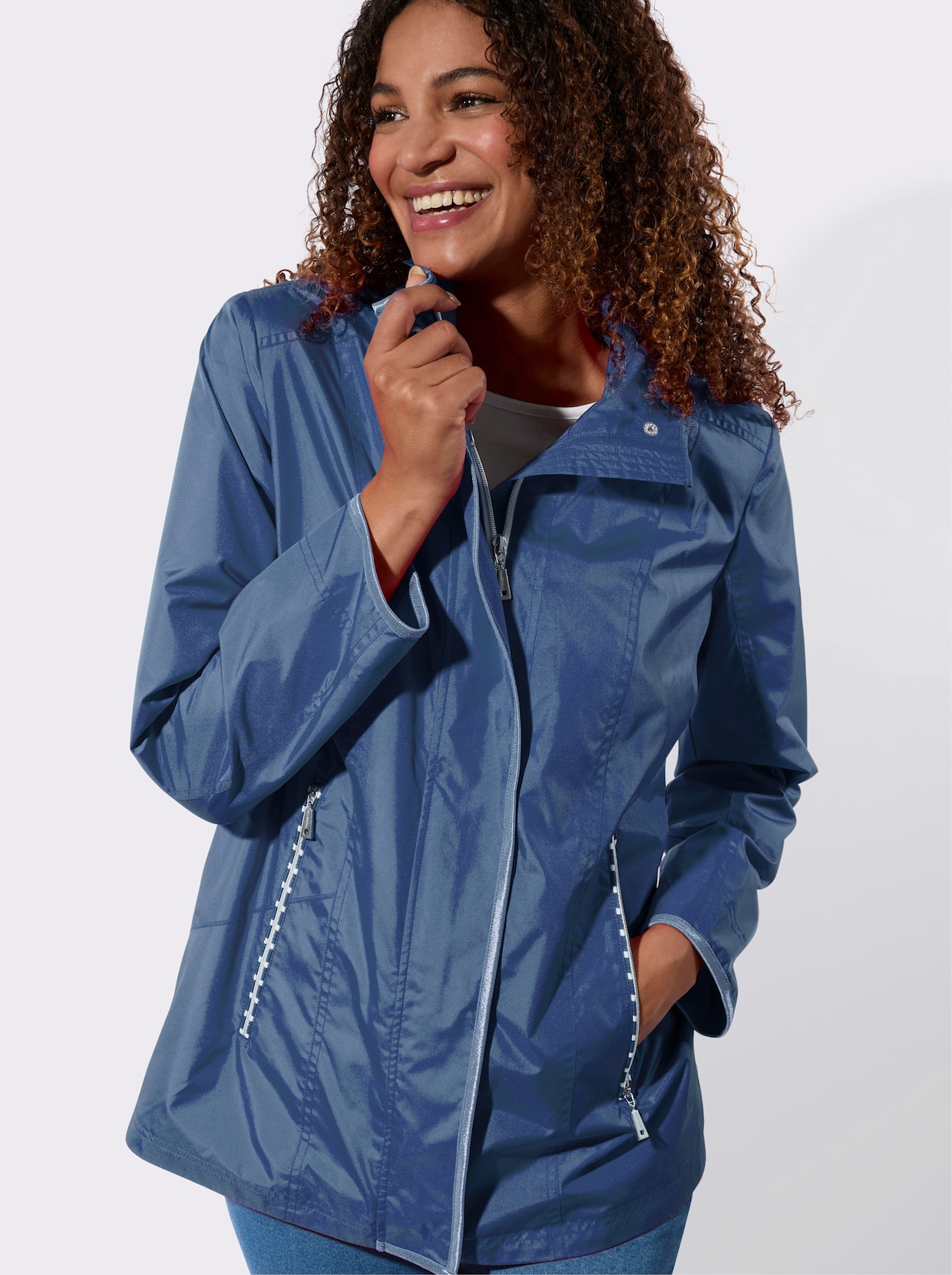 Jacke - jeansblau-weiß