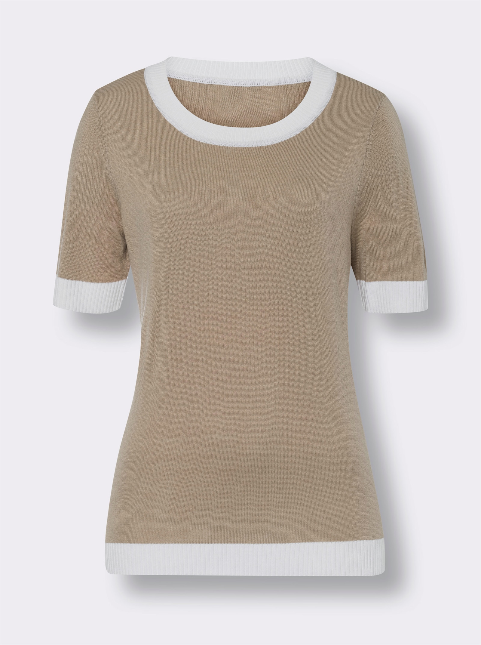 Kurzarmpullover aus Jersey-Strick - beige