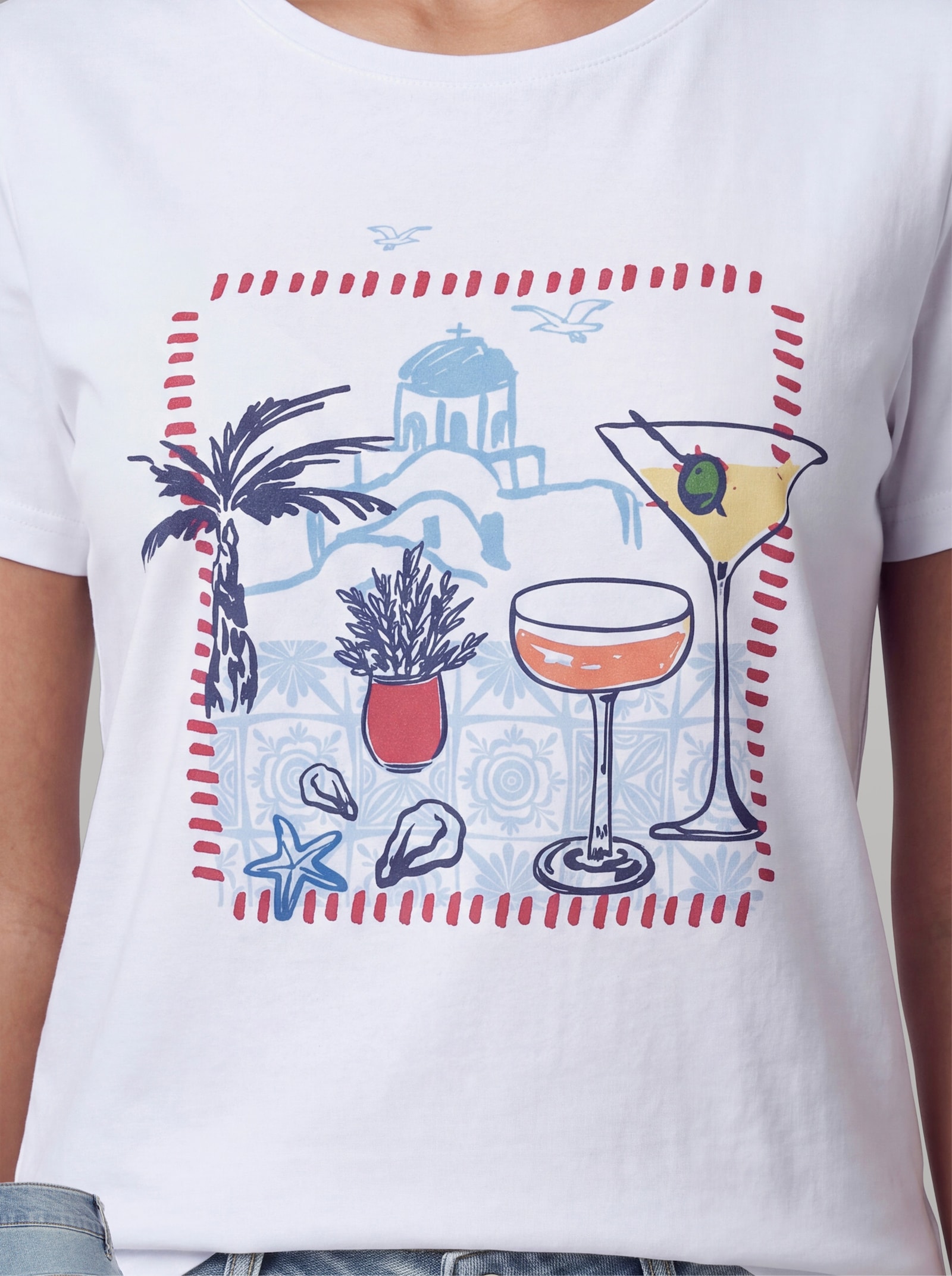 heine Kurzarmshirt mit Frontprint - weiß