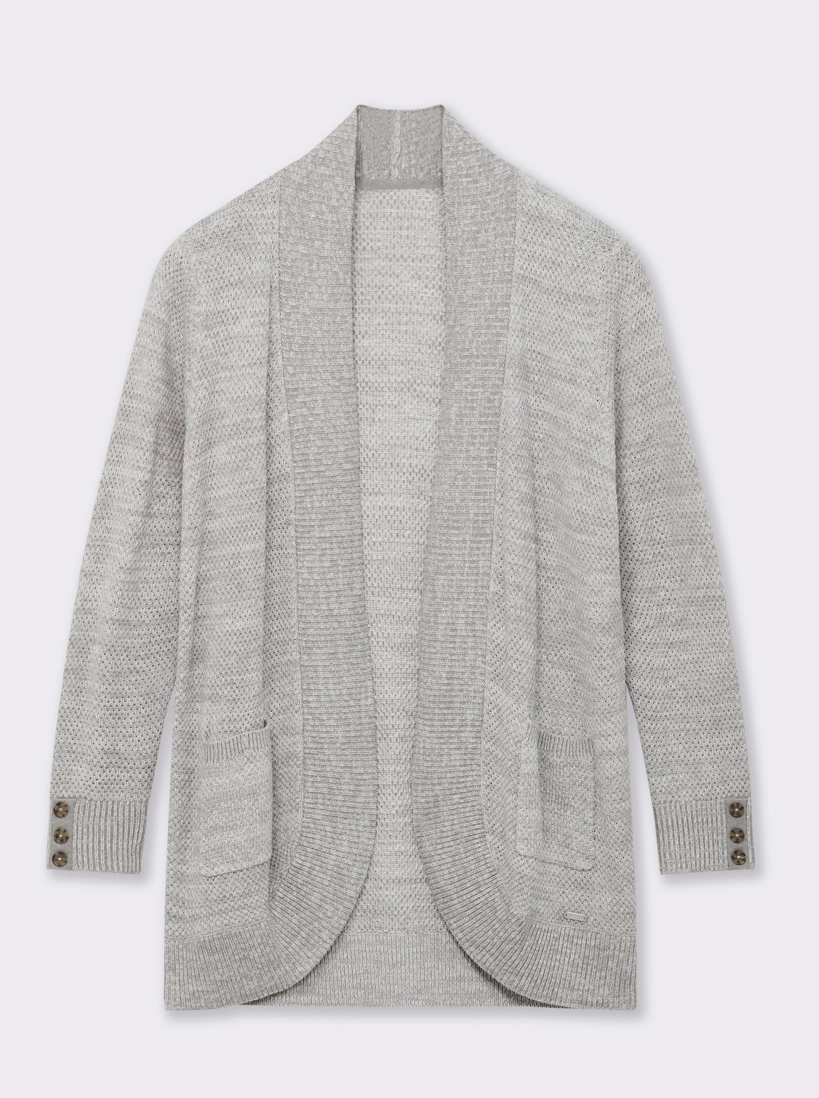 Longstrickjacke mit Struktur-Muster - steingrau-meliert