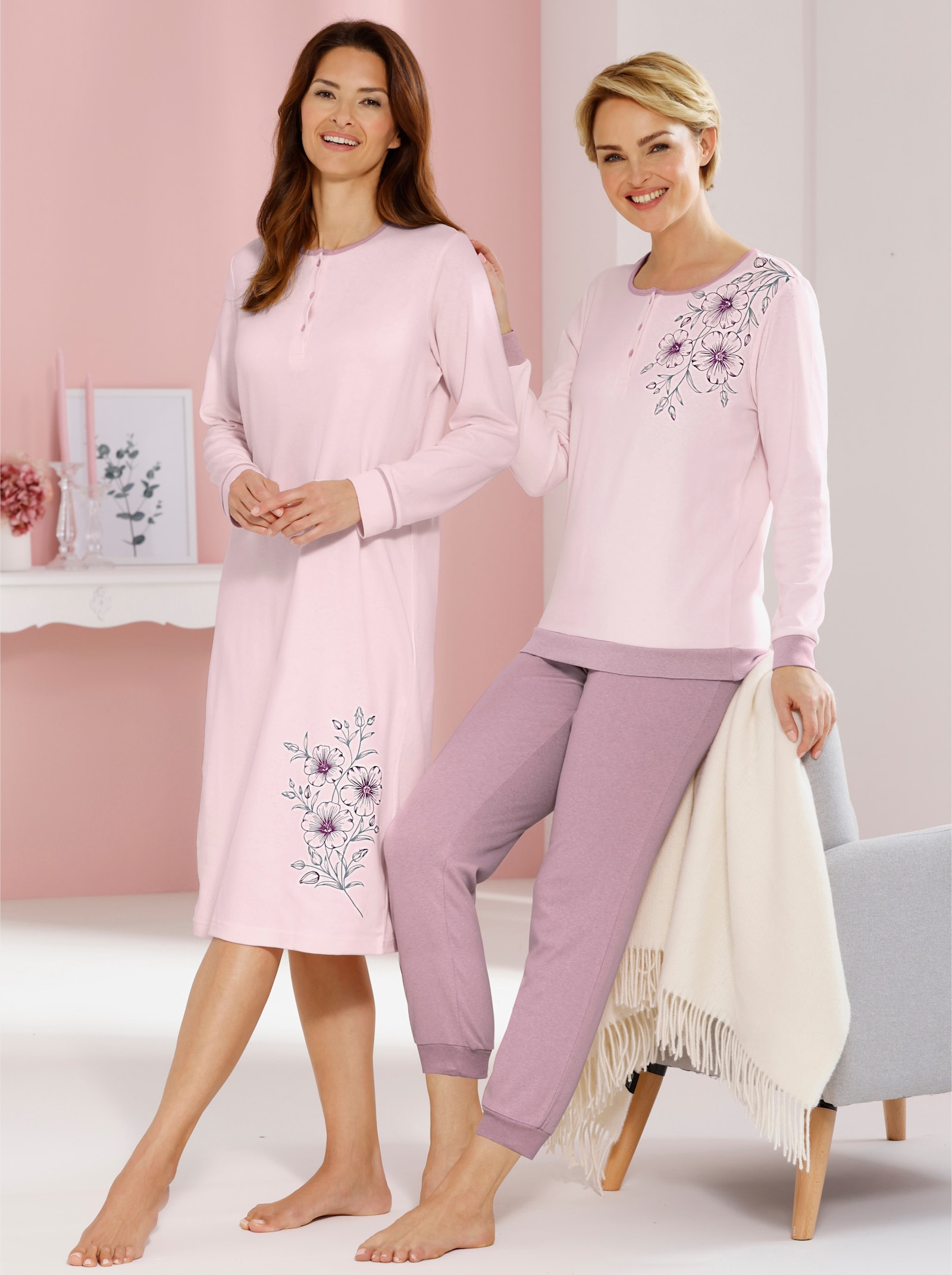 wäschepur Nachthemd - hellrosé-mauve-bedruckt