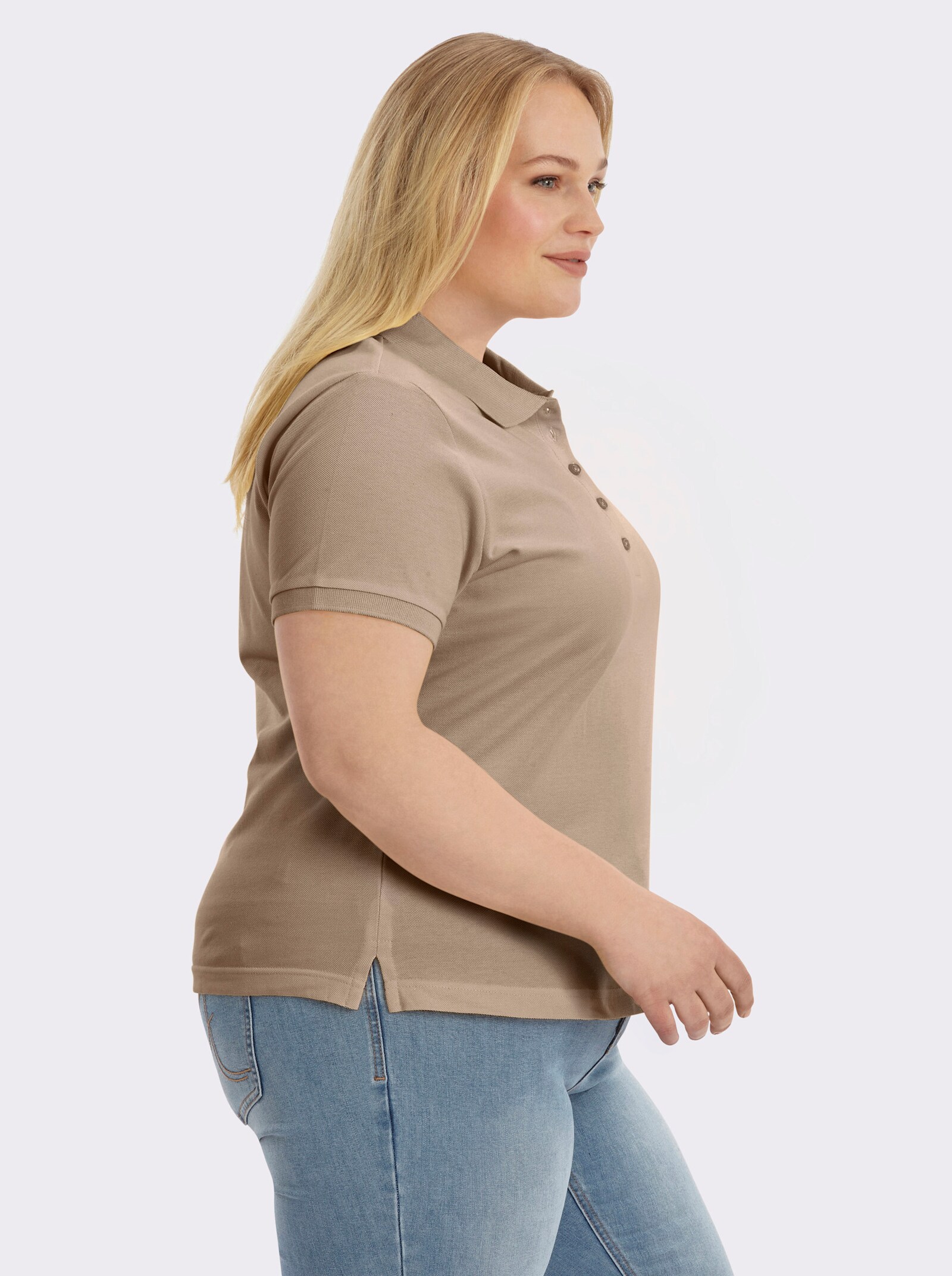 Poloshirt mit Seitenschlitzen - sand