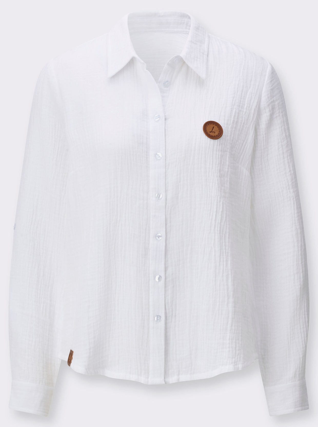 Baumwollbluse mit krempelbaren Ärmeln - weiß