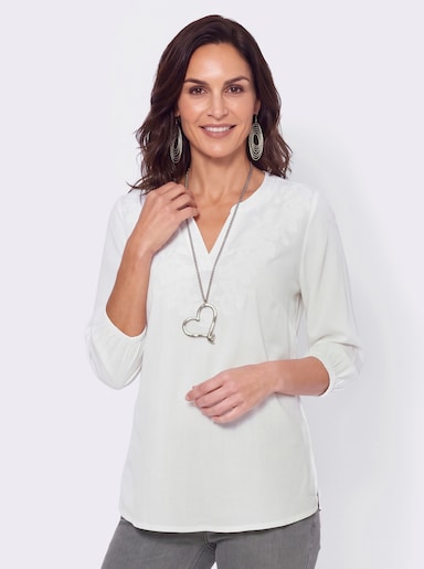 Schlupfbluse mit Ton-in-Ton-Stickerei - ecru