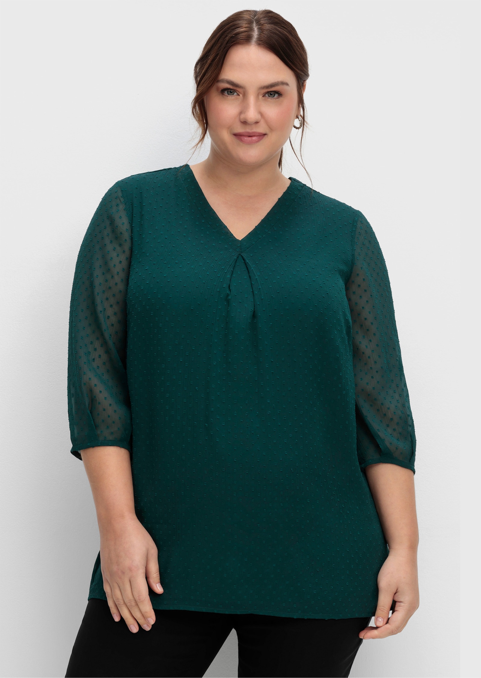 sheego Tunika mit Chiffon-Ärmeln - tiefgrün
