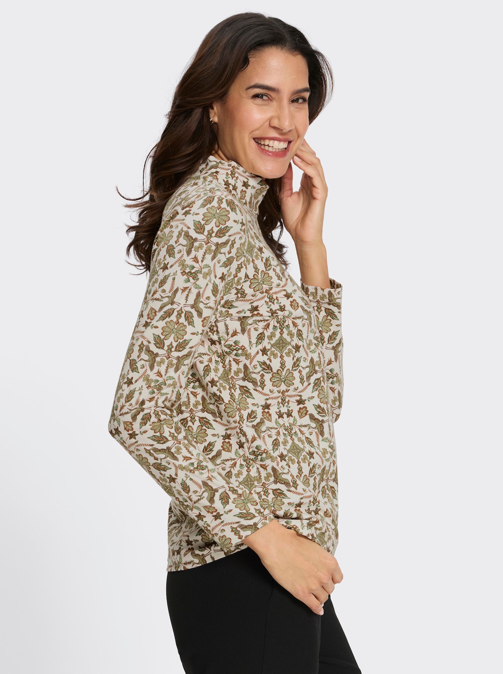 Stehkragenshirt - schilf-champagner-bedruckt