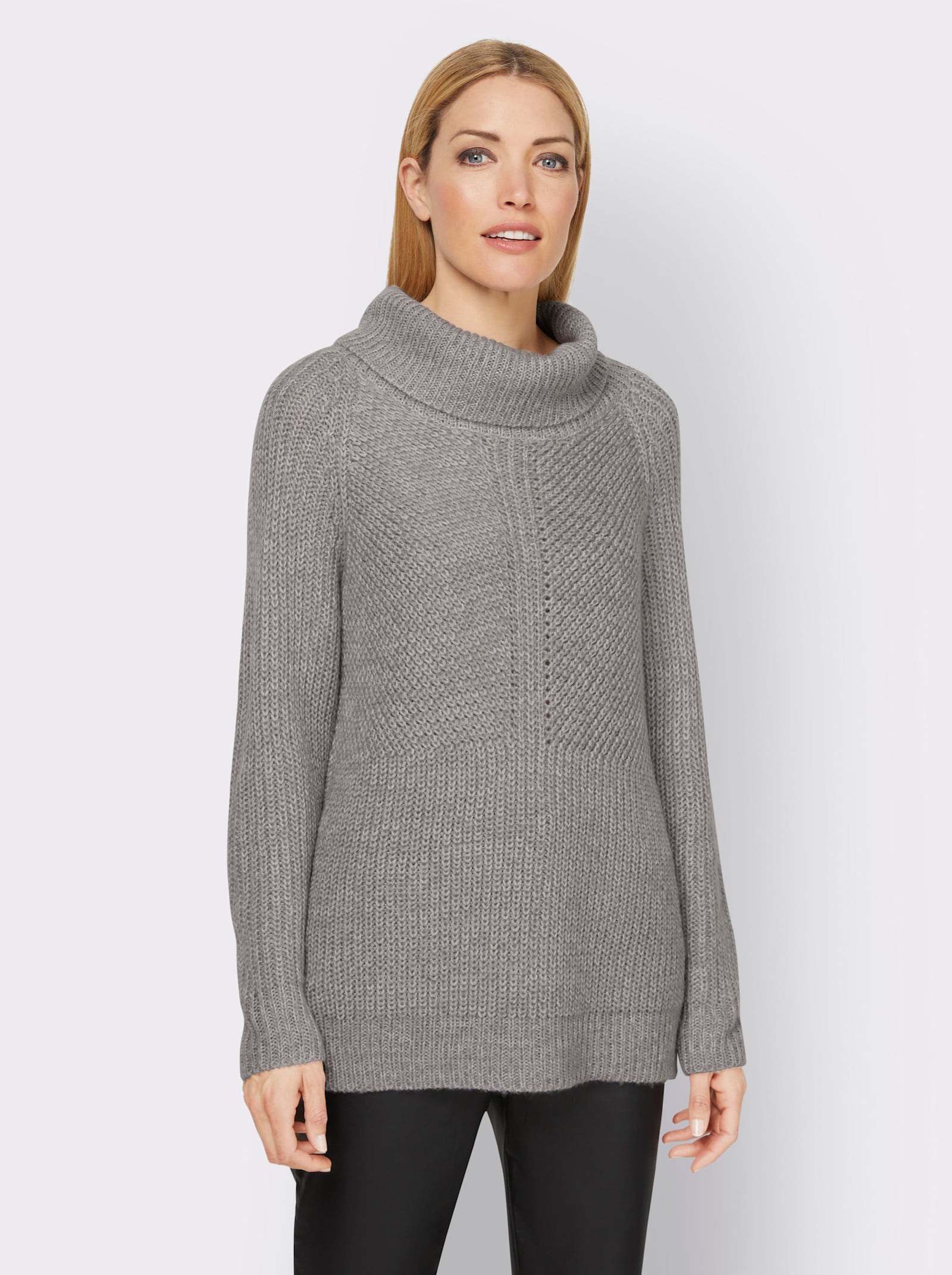 heine Rollkragenpullover mit aufwendigem Strickmuster - grau-meliert