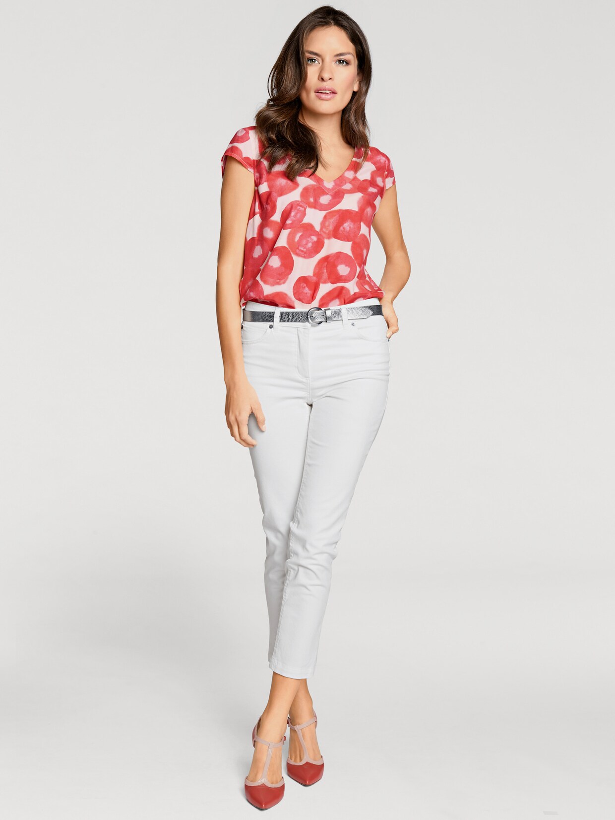 heine Druckbluse - koralle-offwhite