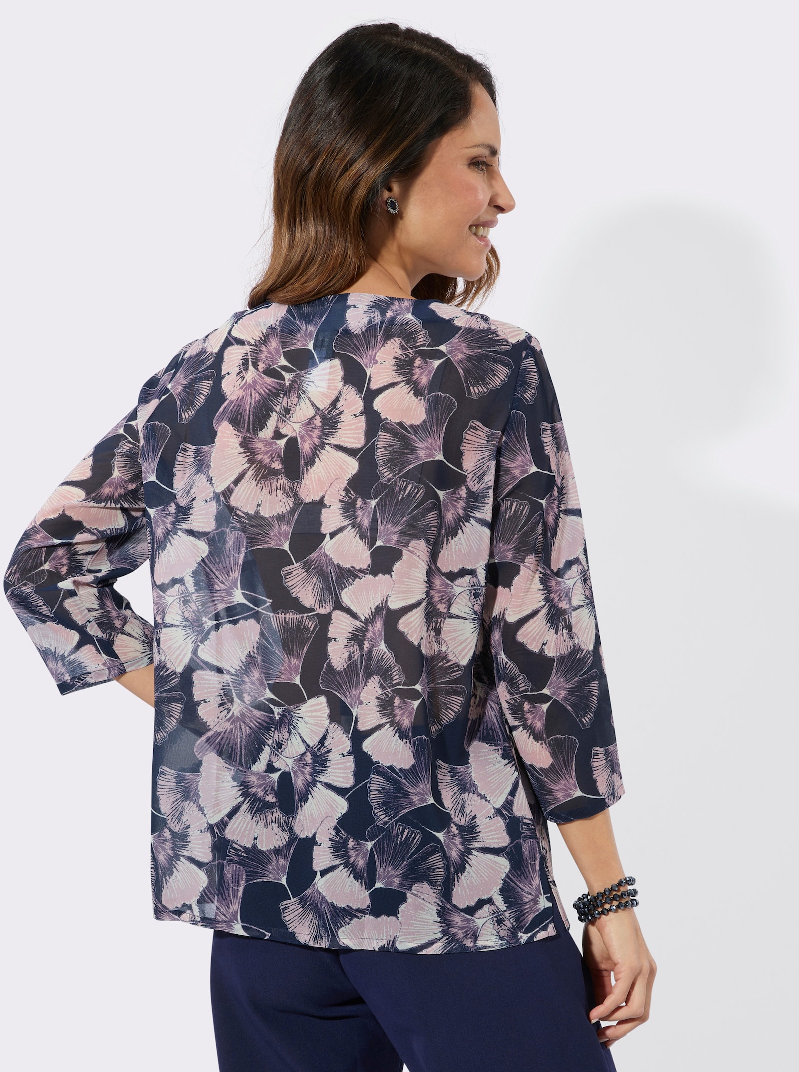 Druckbluse mit dekorativen Falten - marine-mauve-bedruckt