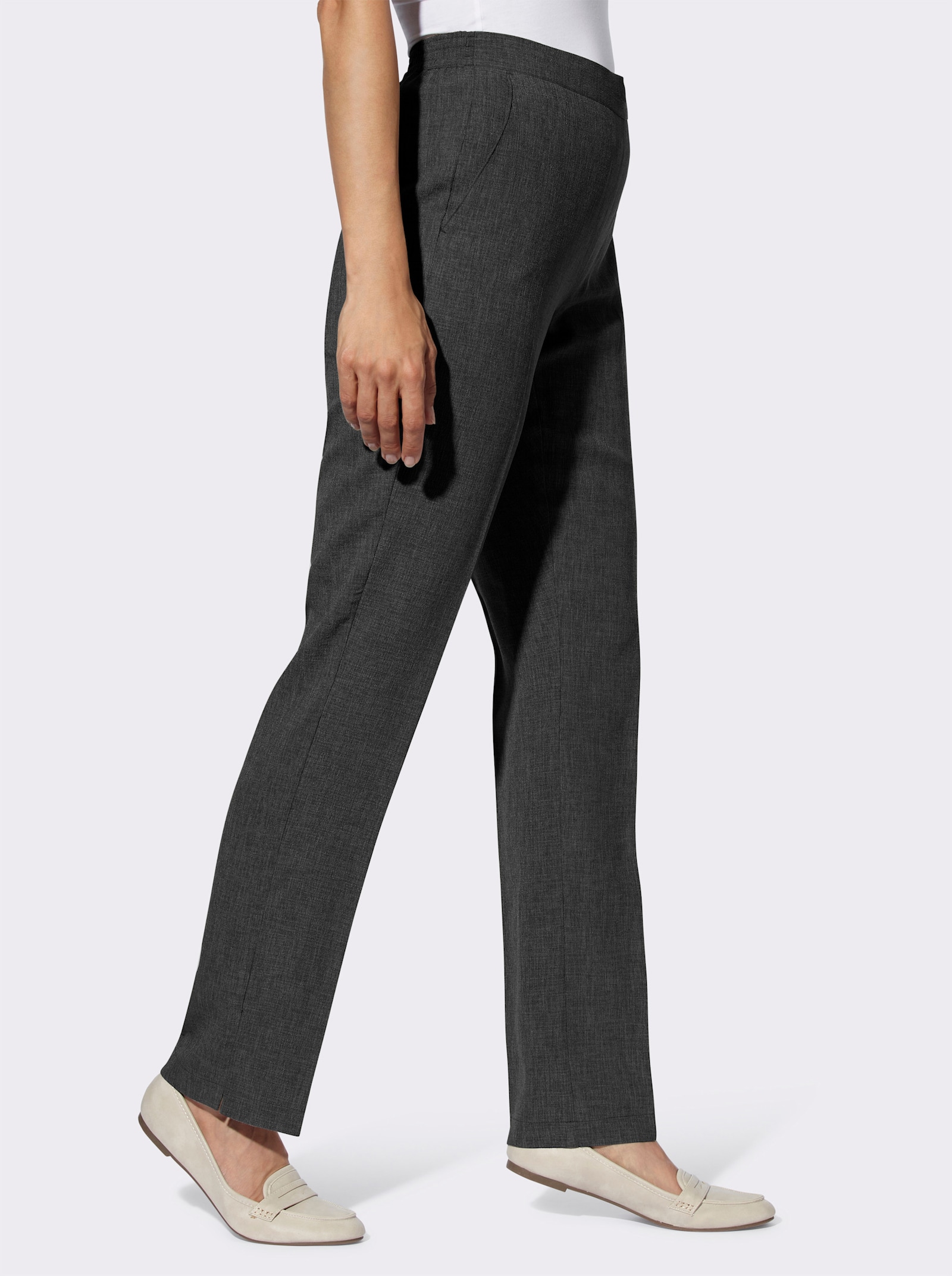 Comfortbroek met comfortband achter - grafiet gemêleerd + grafiet gestreept