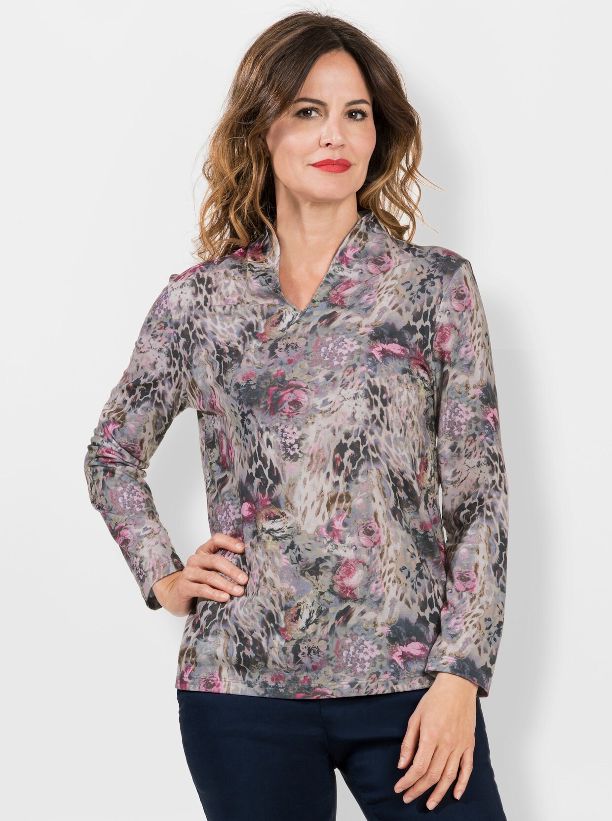 Shirt met lange mouwen - framboos/ivoor bedrukt