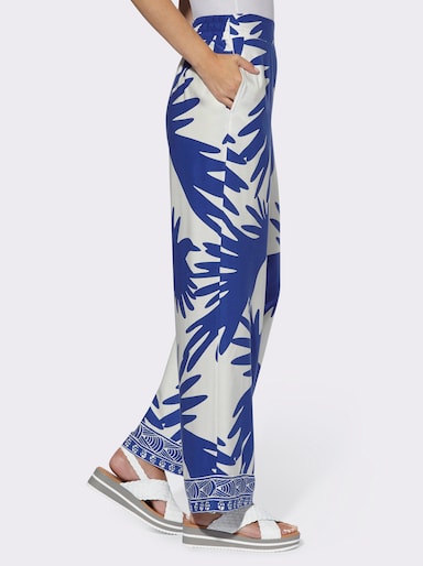 heine Druckhose mit rückwärtigem Dehnbund - royalblau-ecru-bedruckt