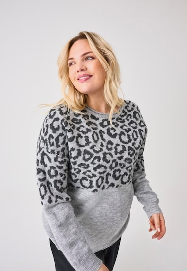 ONLY CARMAKOMA Rundhalspullover - light grey melange pattern:dark grey mel