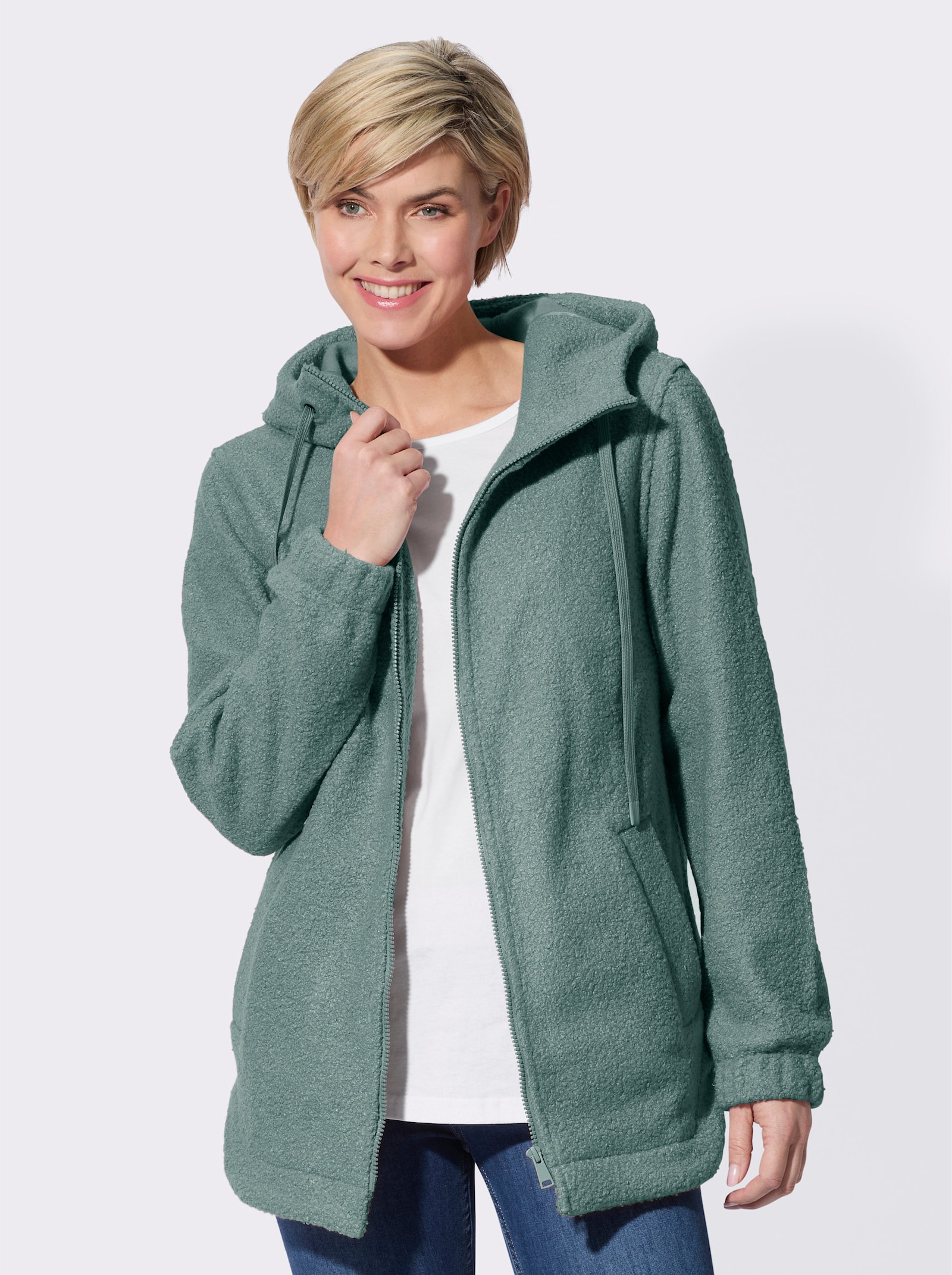 Boucléjacke mit schrägen Leistentaschen - jade