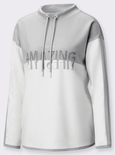Sweatshirt mit Ziersteinchen - ecru-hellgrau
