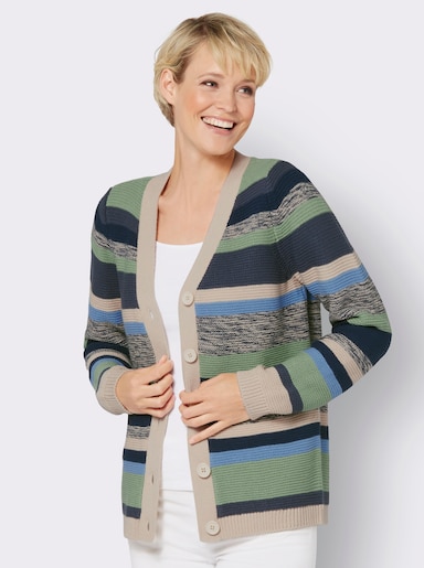 Strickjacke mit Ringel-Muster - sand-rauchblau-geringelt