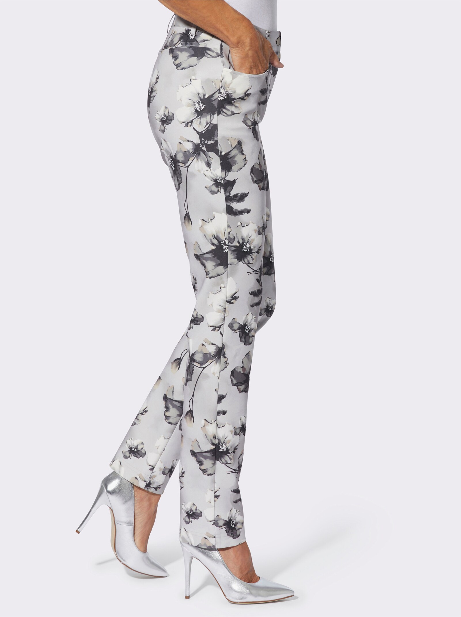 Druckhose mit Stretch-Anteil - hellgrau-graphit-bedruckt