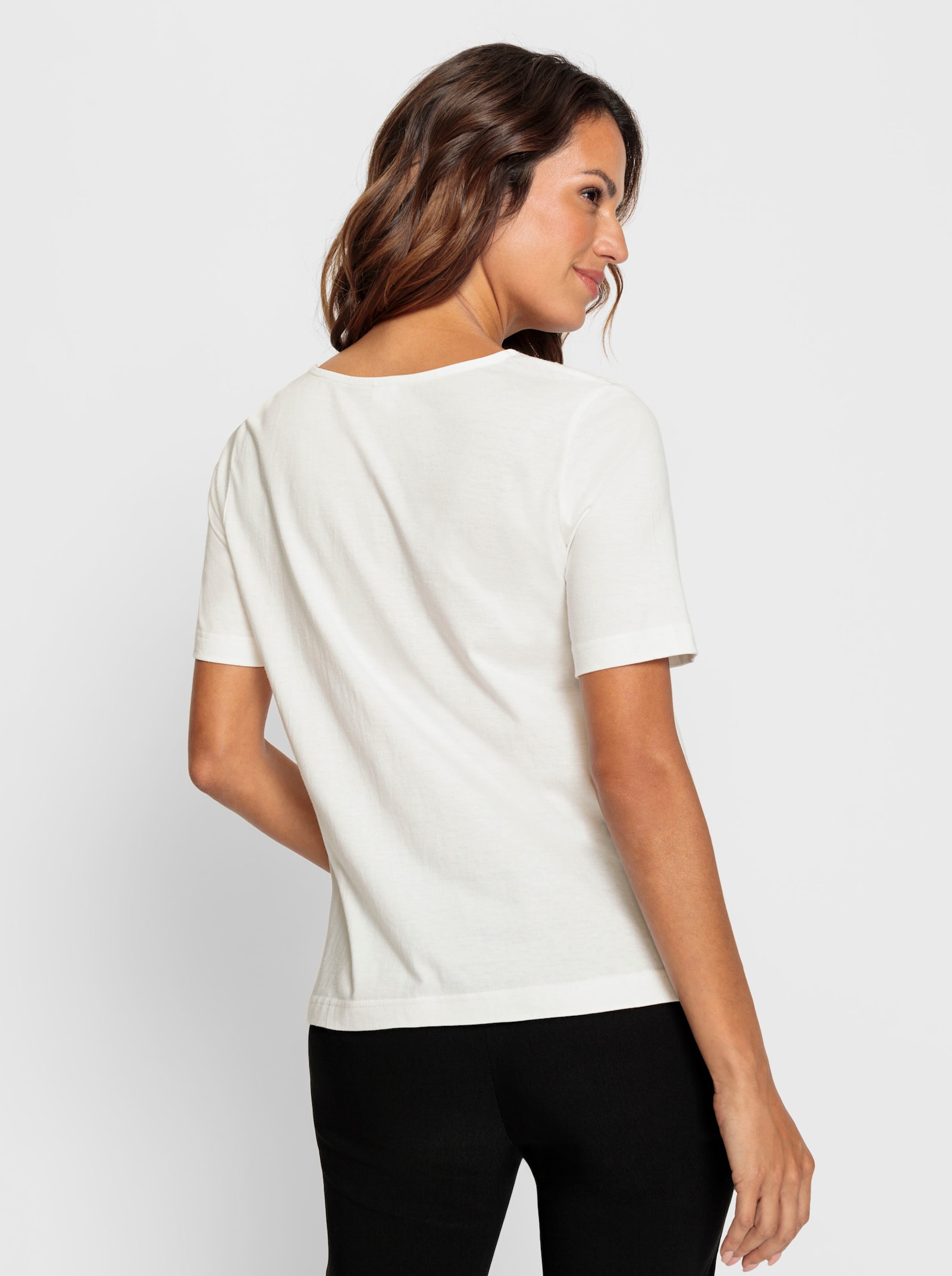 Kurzarmshirt mit Stickerei - ecru