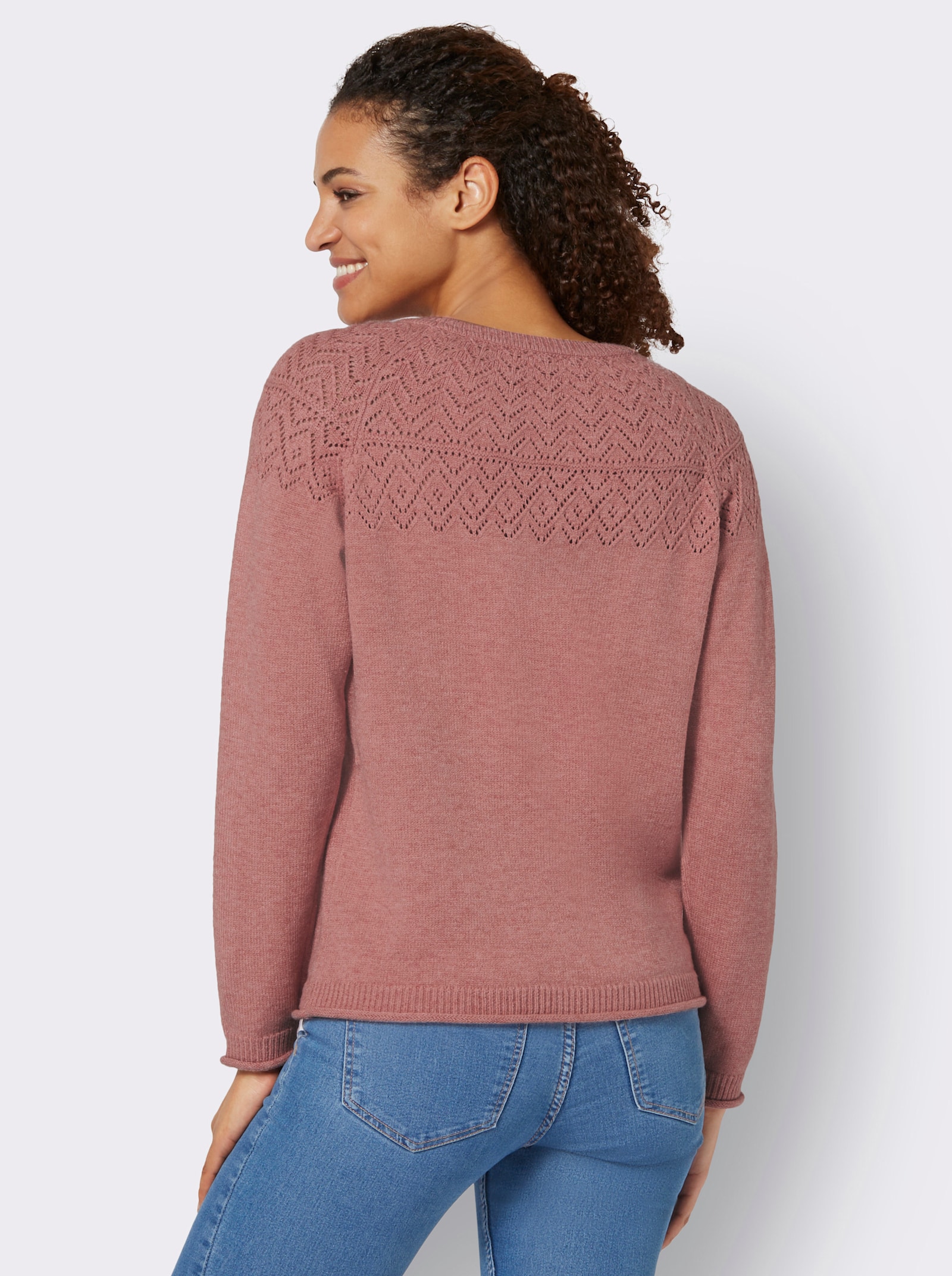 Ajourpullover mit Raglan-Ärmeln - rosenholz-meliert