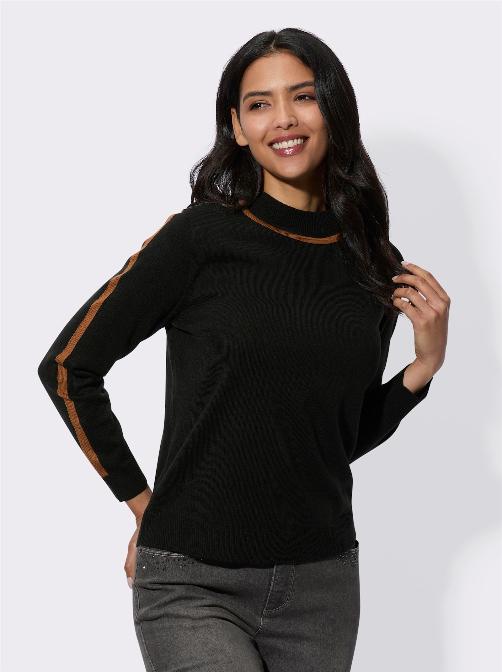 Svetr se stojáčkem a žebrovanými lemy - černá