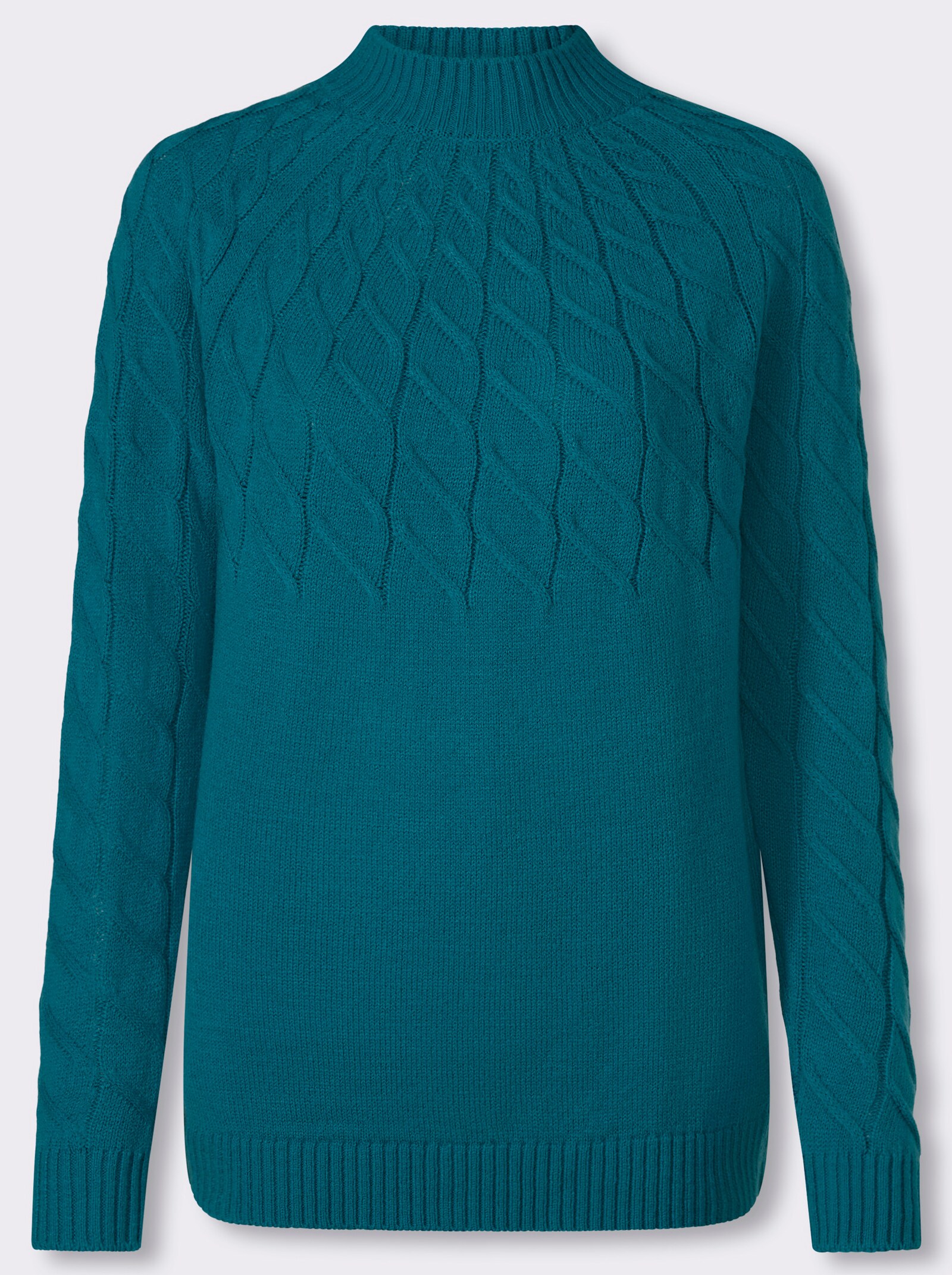 Stehkragenpullover mit Zopfmuster - aquapetrol