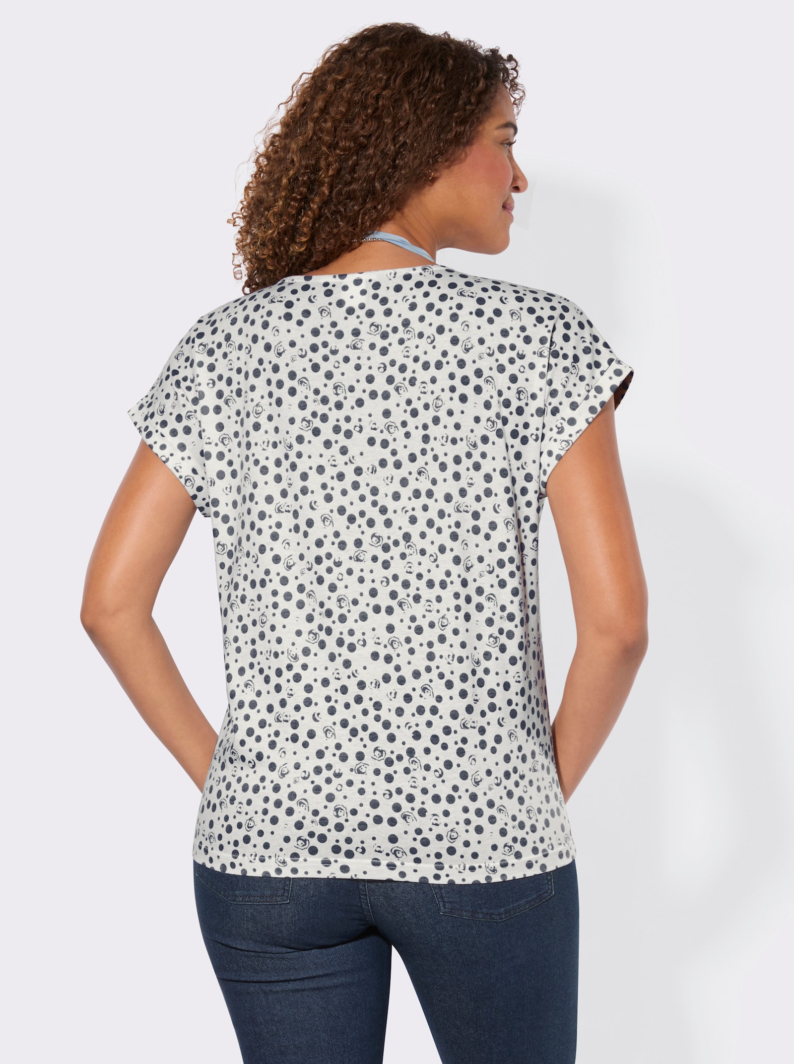 Print-Shirt aus reiner Baumwolle - marine-ecru-bedruckt