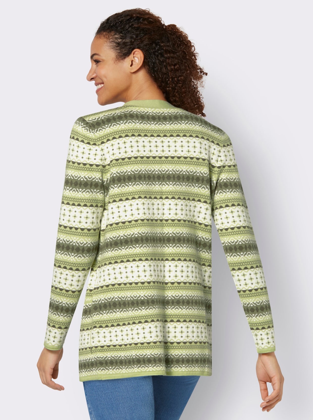 Jacquardstrickjacke - pistazie-ecru-gemustert