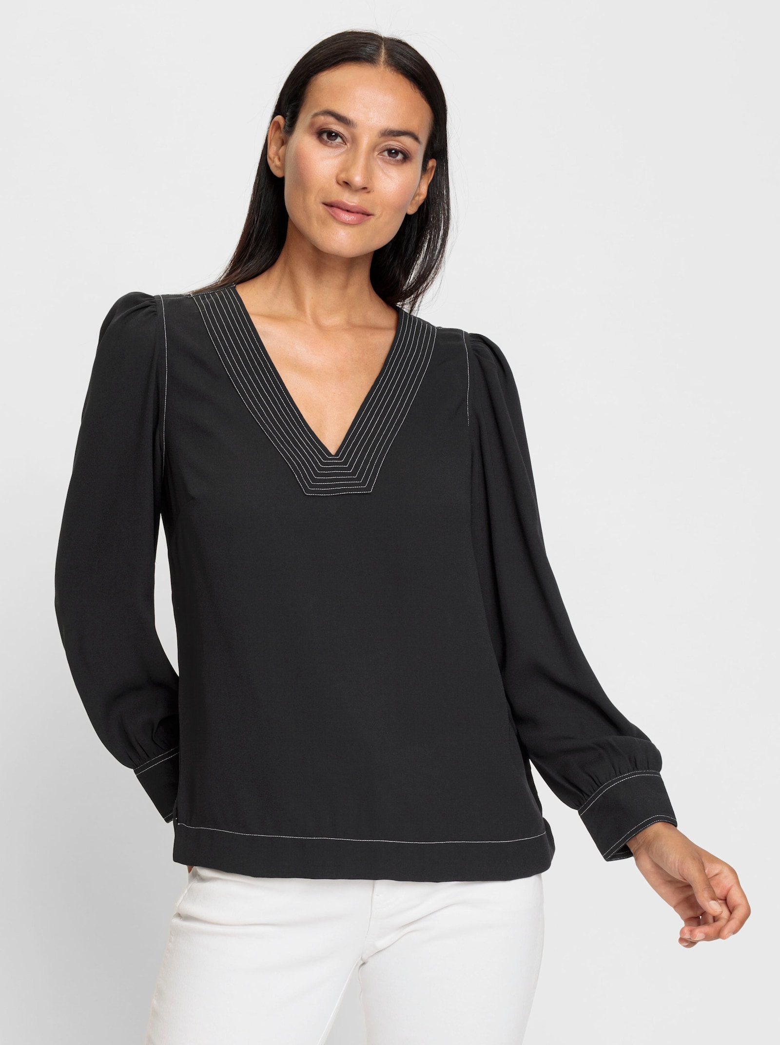 heine Langarmbluse mit Ballon-Ärmeln - schwarz