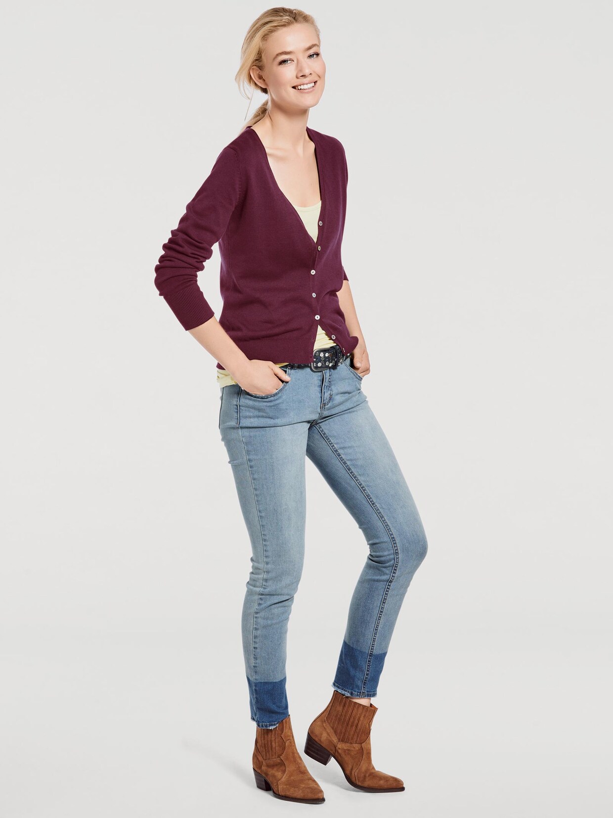 Linea Tesini Fijn gebreid vest - bordeaux
