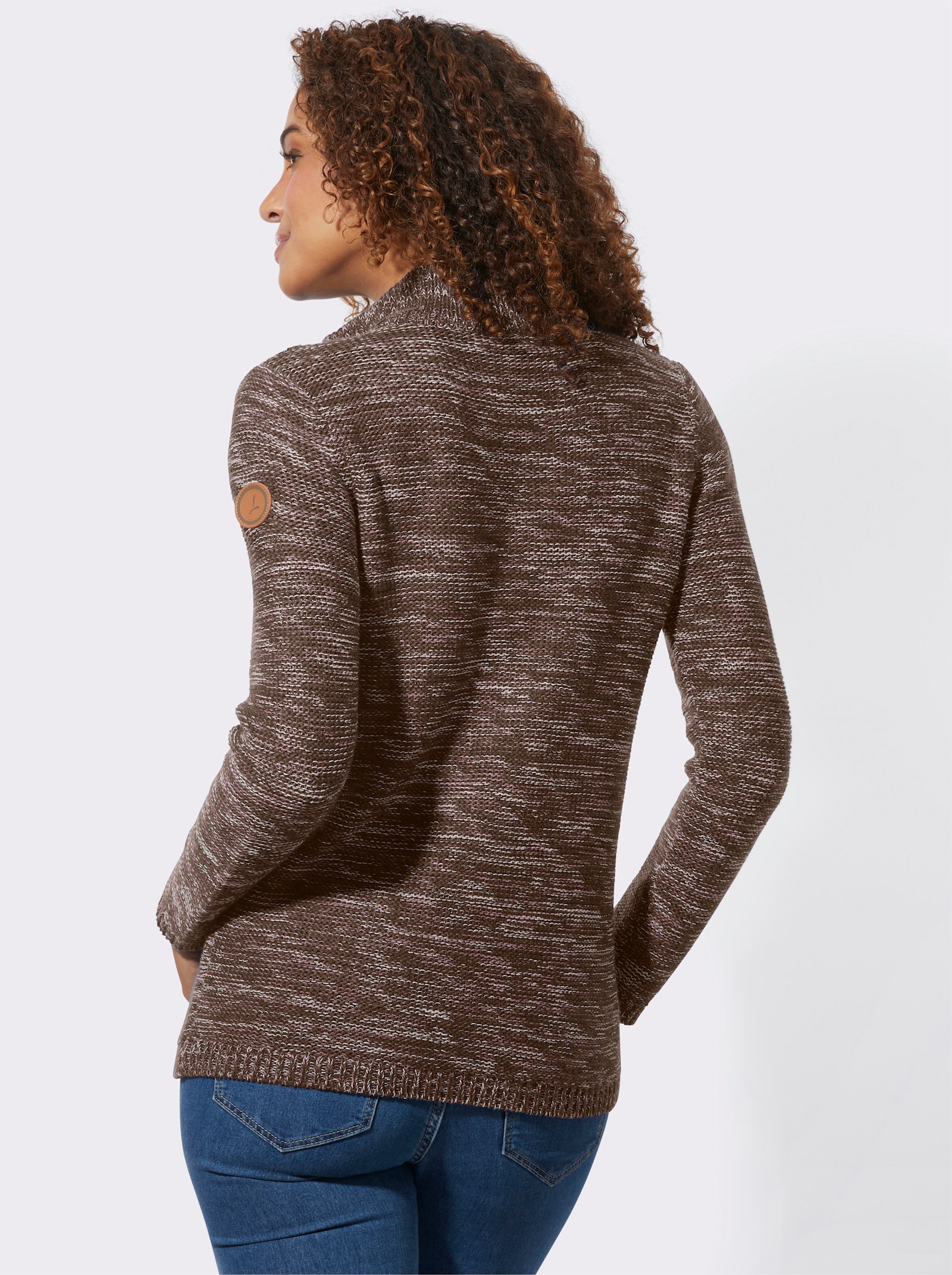 Schipperstrui met ribboorden - choco gemêleerd