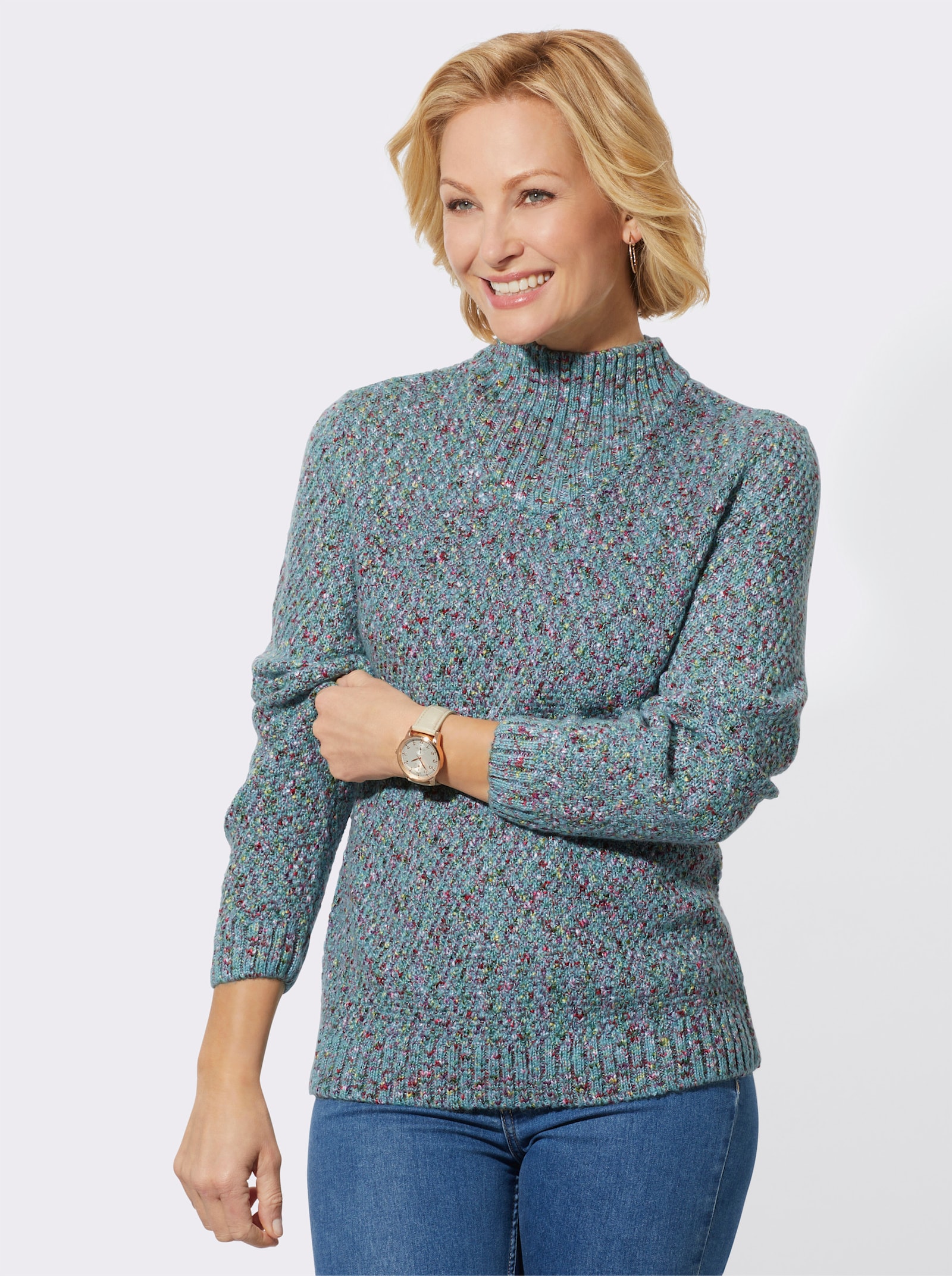 Stehkragenpullover mit weichem Tragegefühl - ozean-meliert