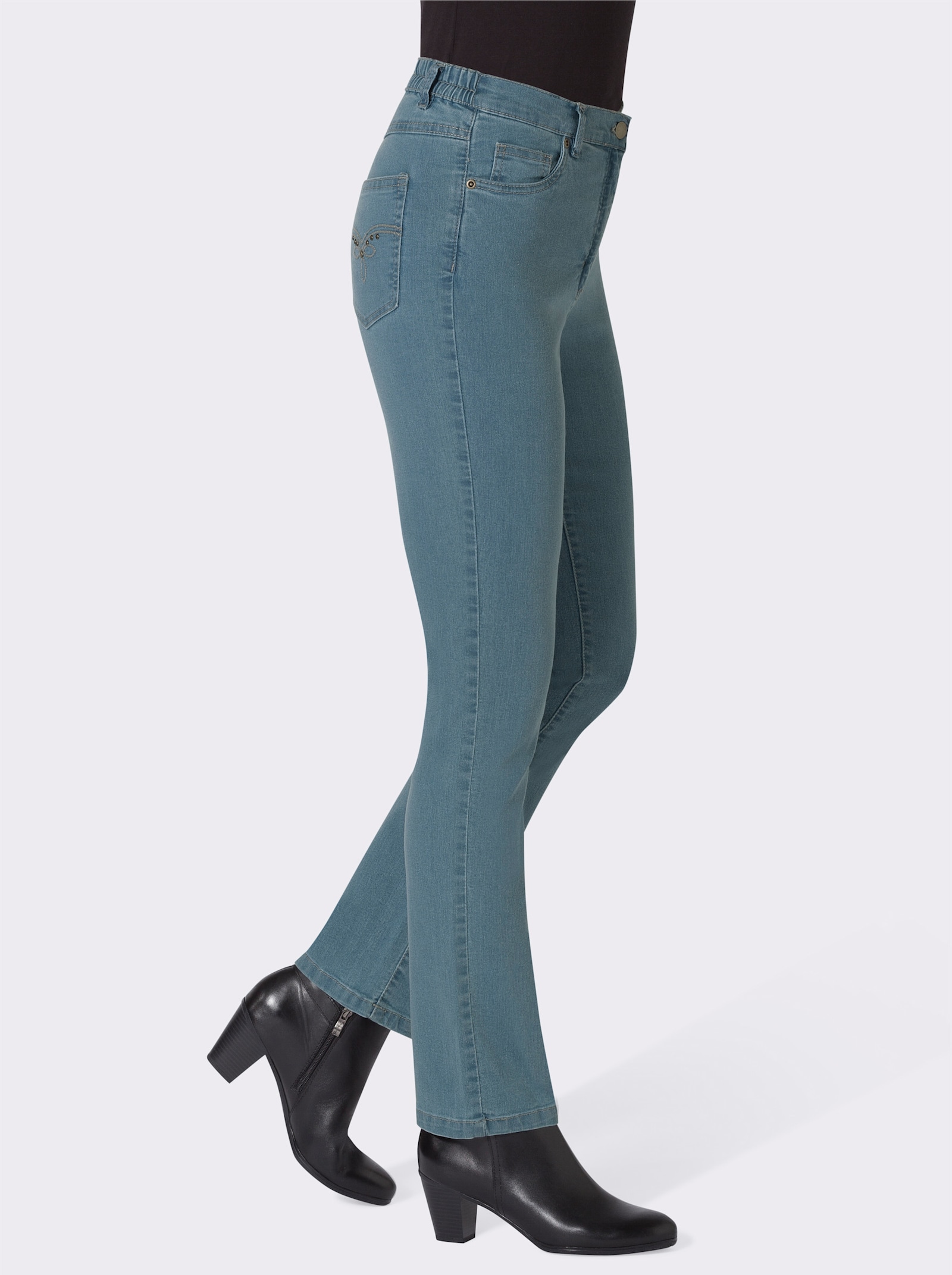 5-pocketjeans met geborduurd motief - blue-bleached