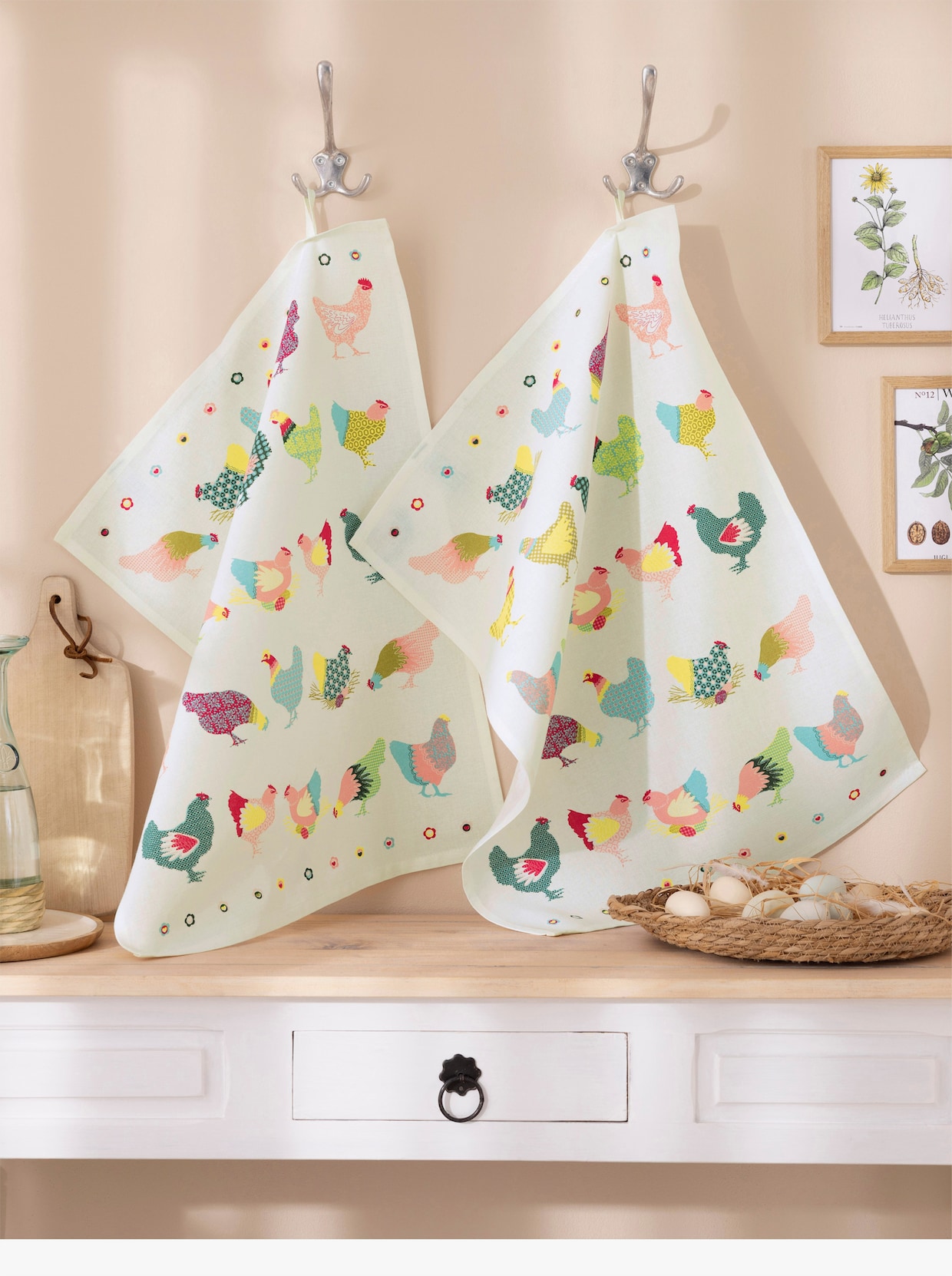 Geschirrtücher - ecru-gelb-gemustert