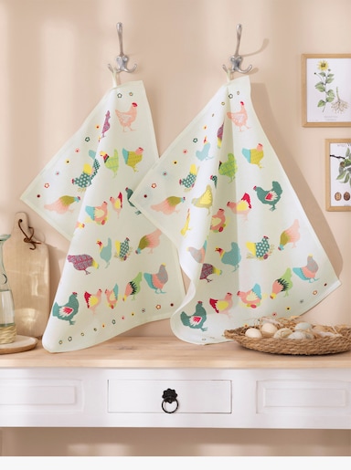 Geschirrtücher - ecru-gelb-gemustert