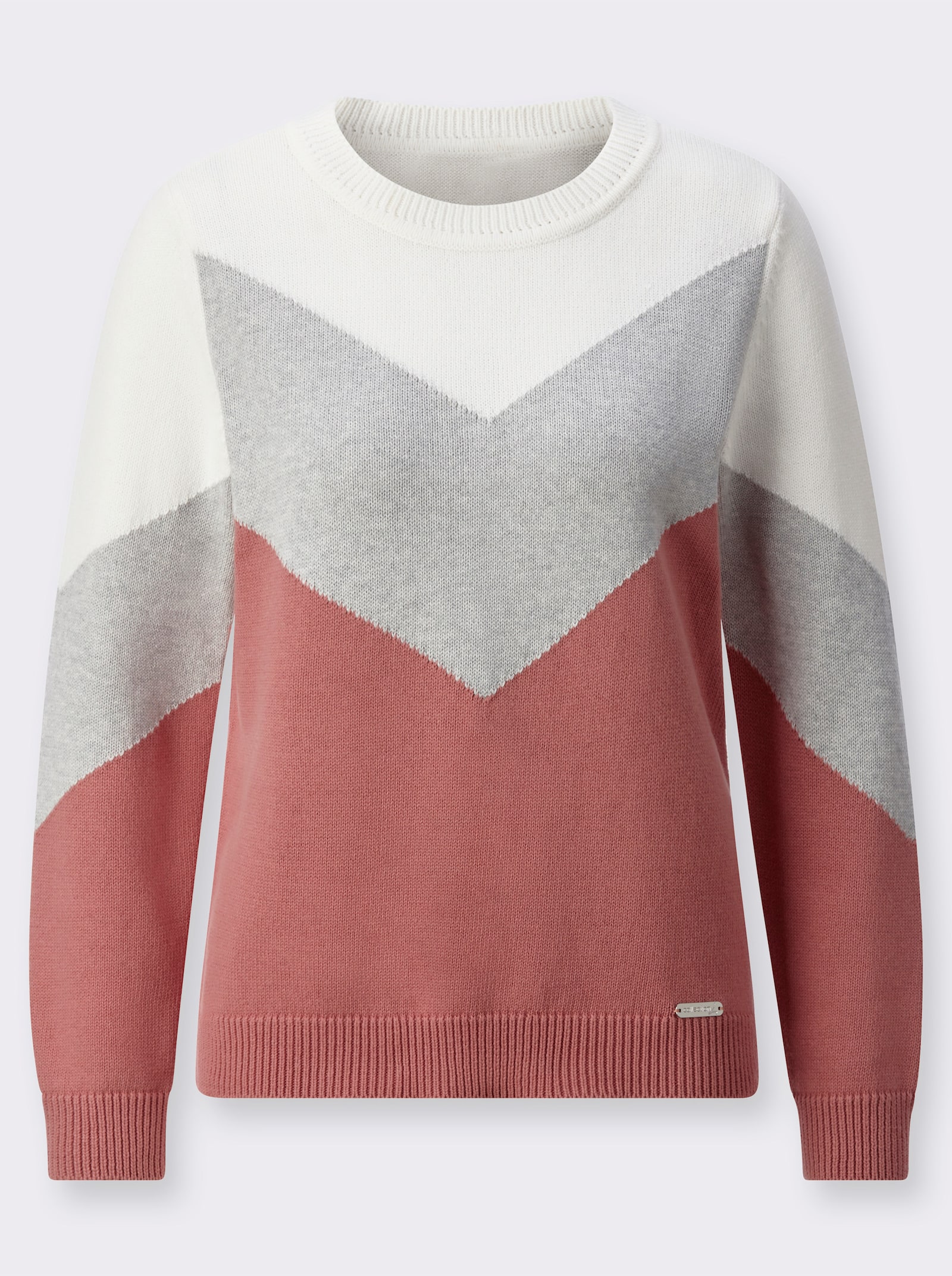 Rundhalspullover mit Colour-Blocking - rosenholz-hellgrau-meliert