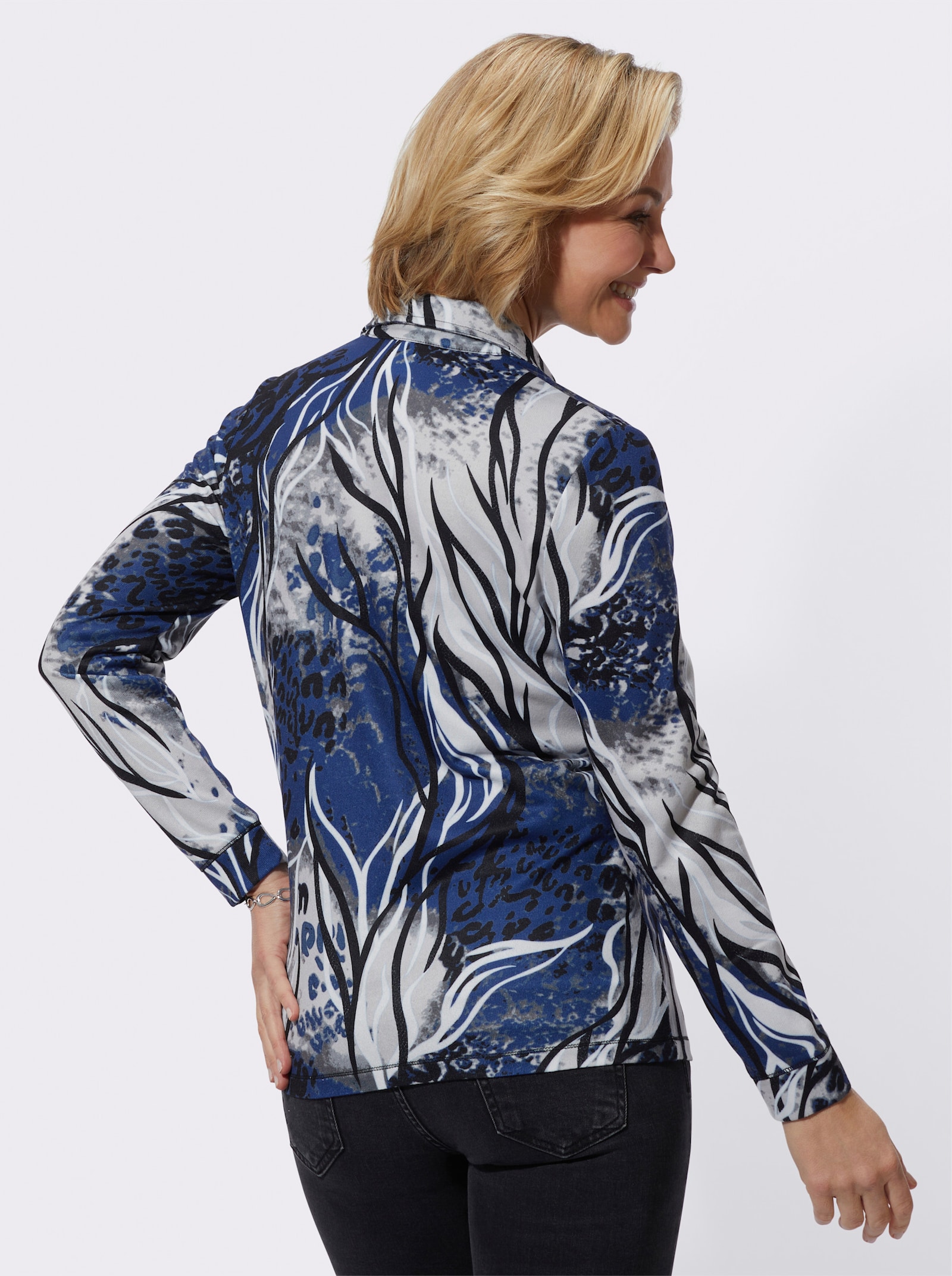 Winters shirt met lange mouwen - koningsblauw/lichtgrijs bedrukt