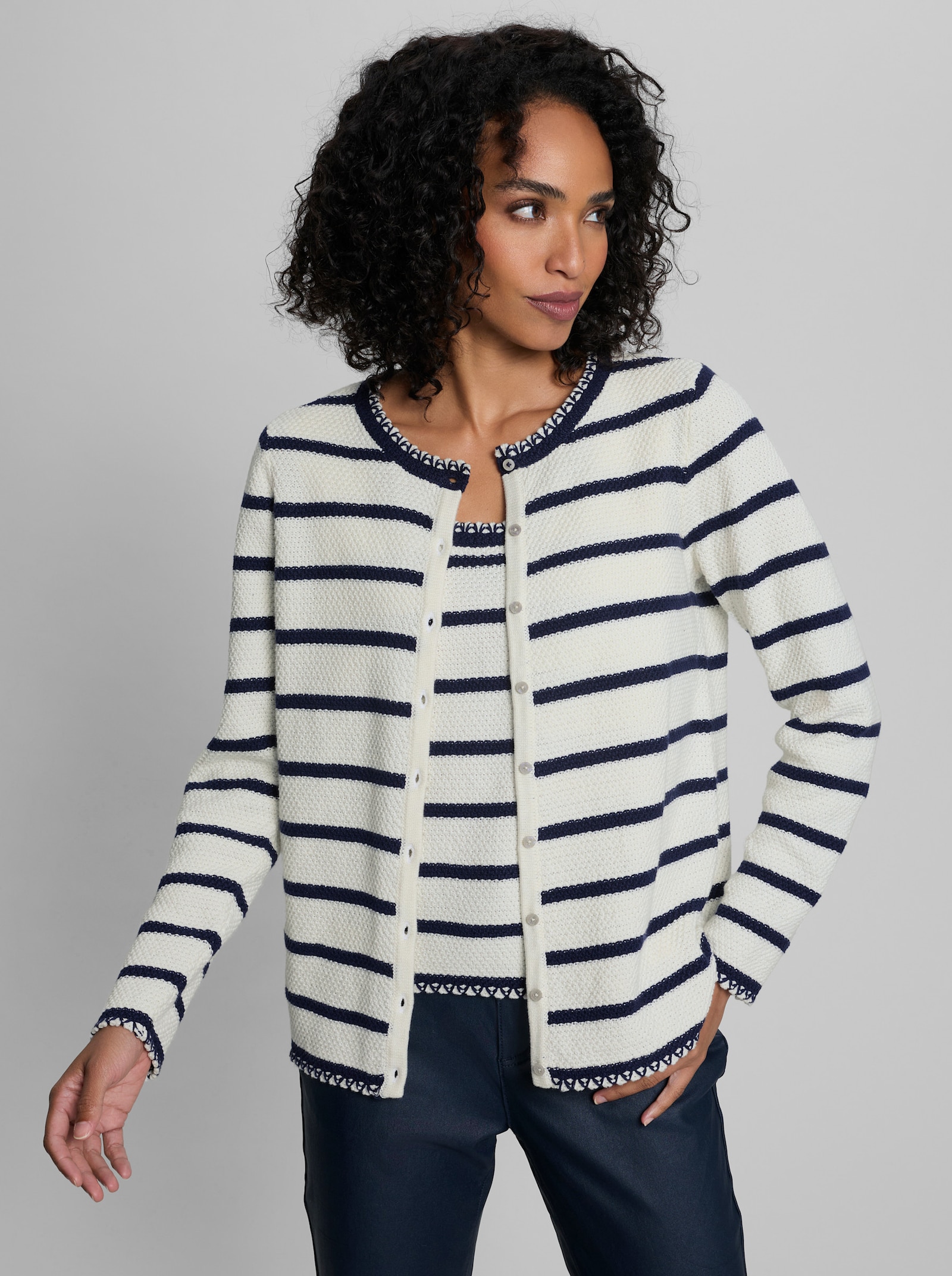 heine Twin-Set - ecru-marine-gestreift