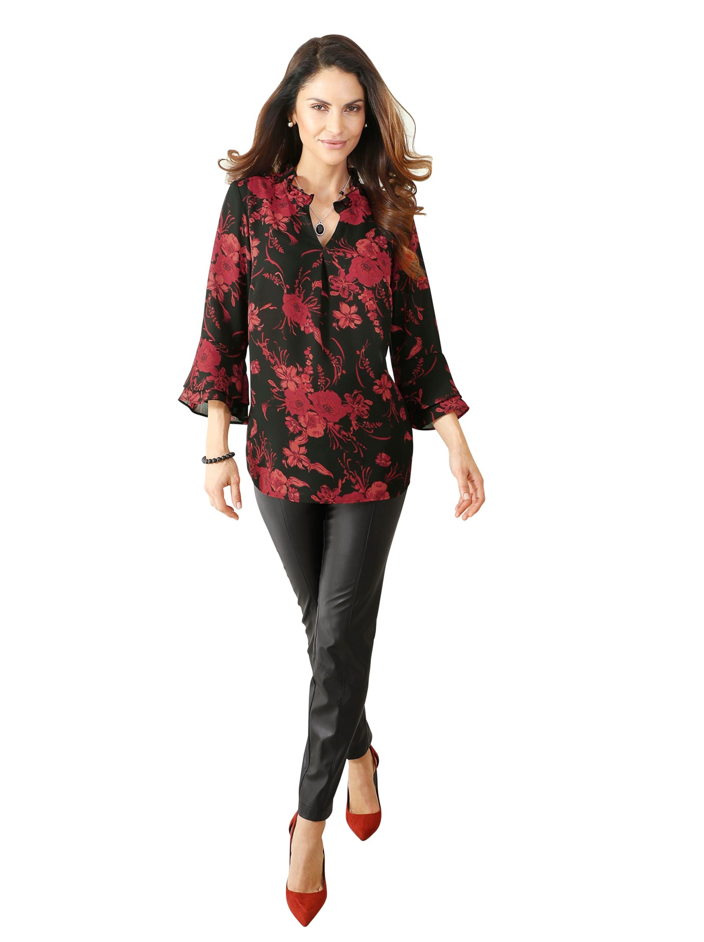 Bluse - schwarz-rot-bedruckt