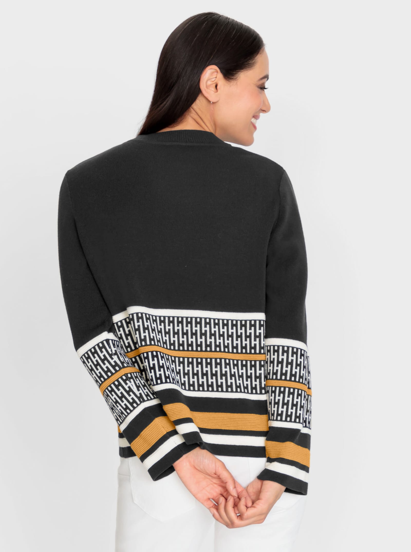 heine Jacquard-Pullover in Feinstrick-Qualität - schwarz-ocker-gemustert