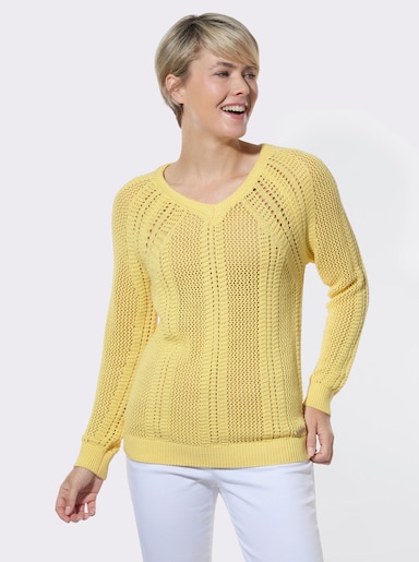 Ajourpullover mit Raglanärmel - zitrone