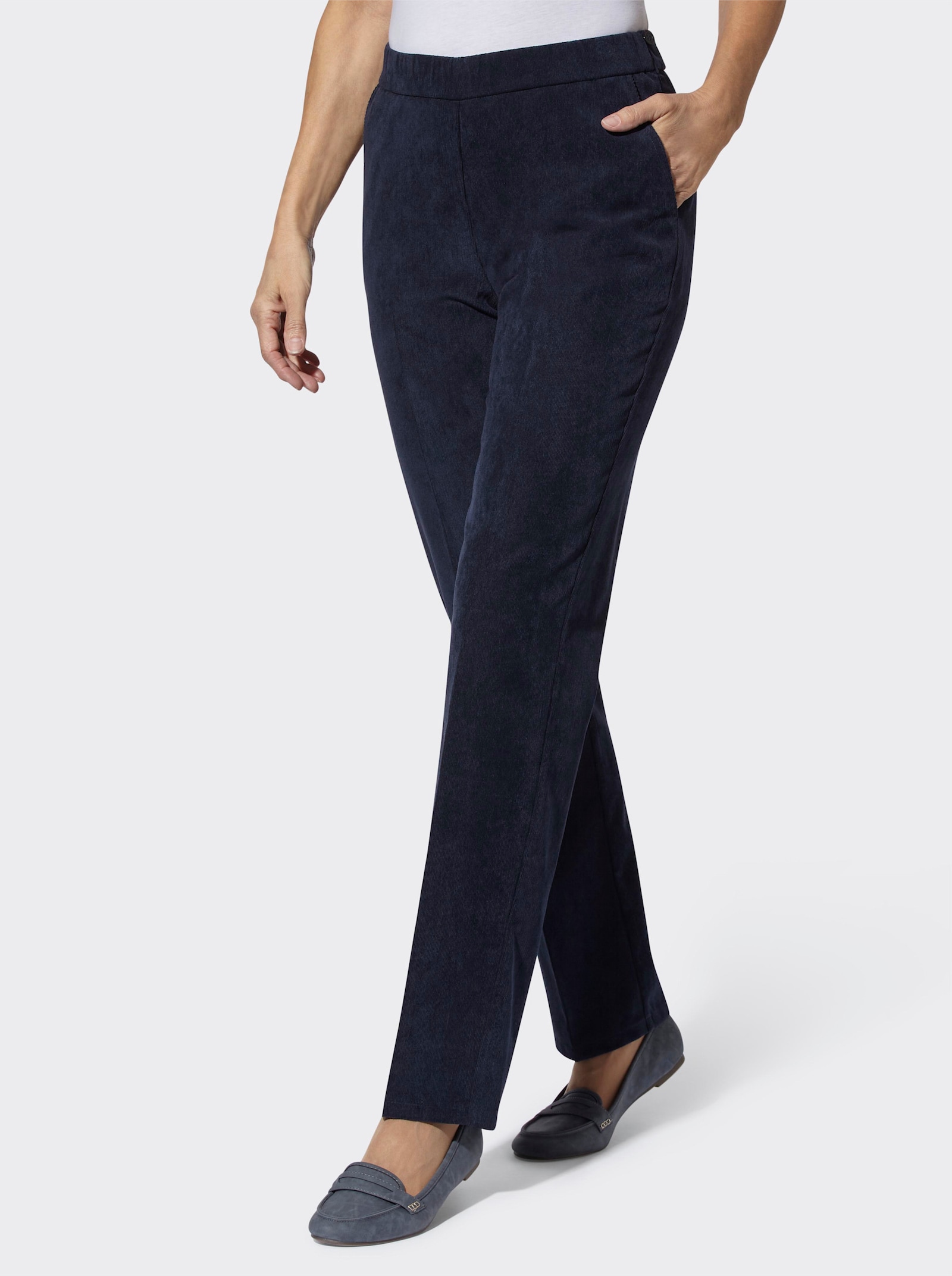 Ribcordbroek met persplooien - marine