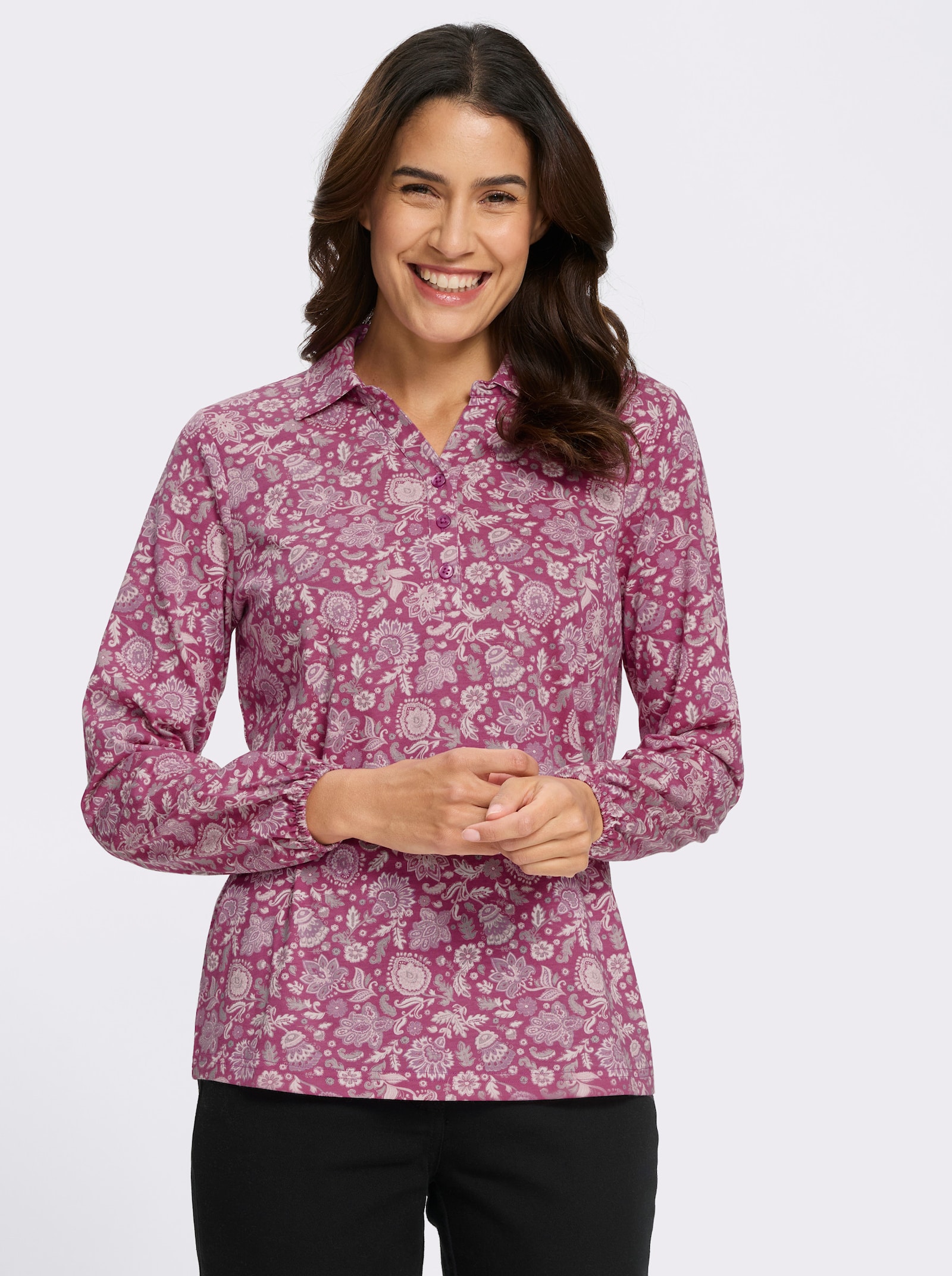 Poloshirt mit floralem Alloverprint - erika-bedruckt