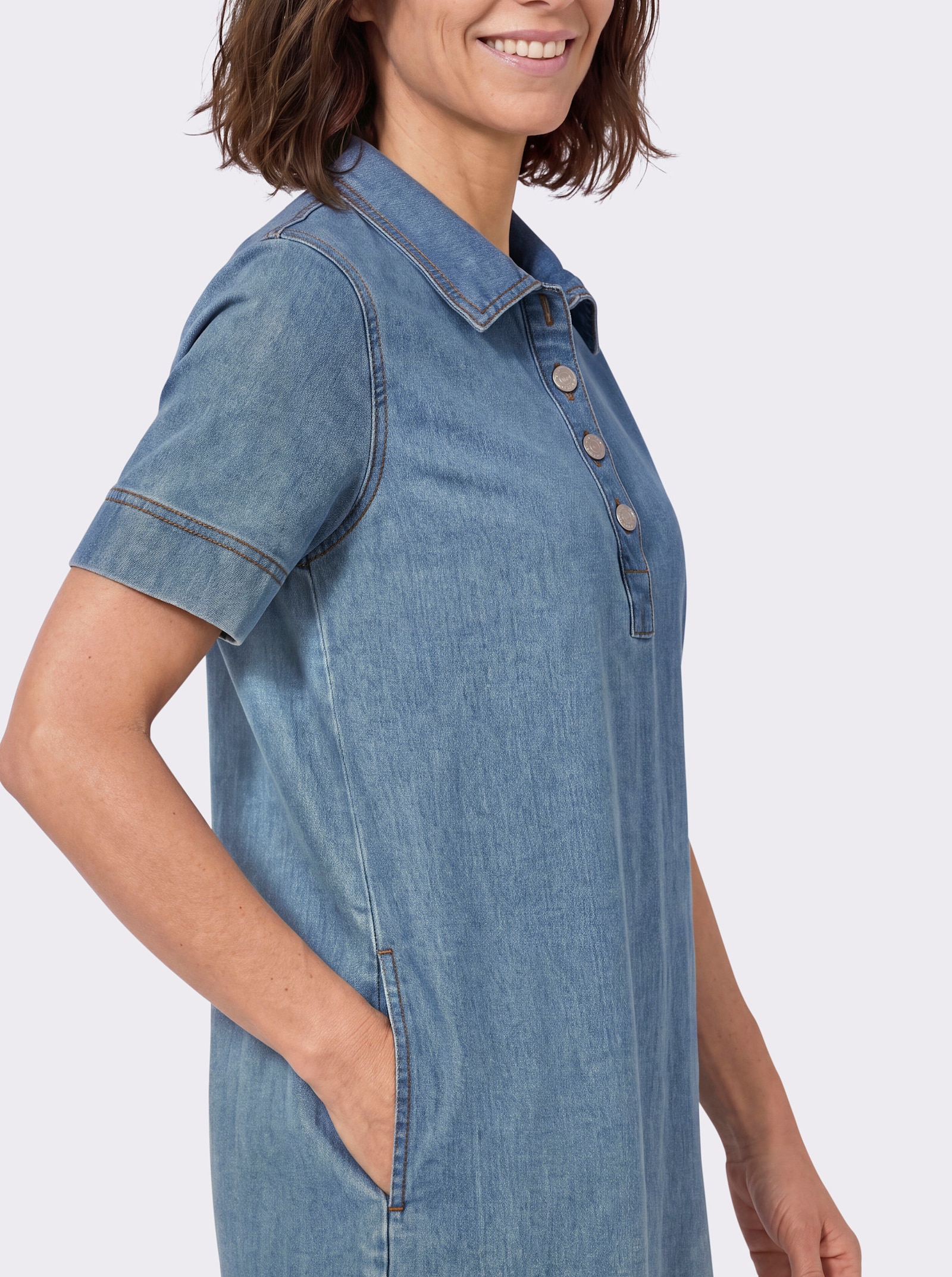 Jeanskleid in figurfreundlicher A-Linie - blue-bleached