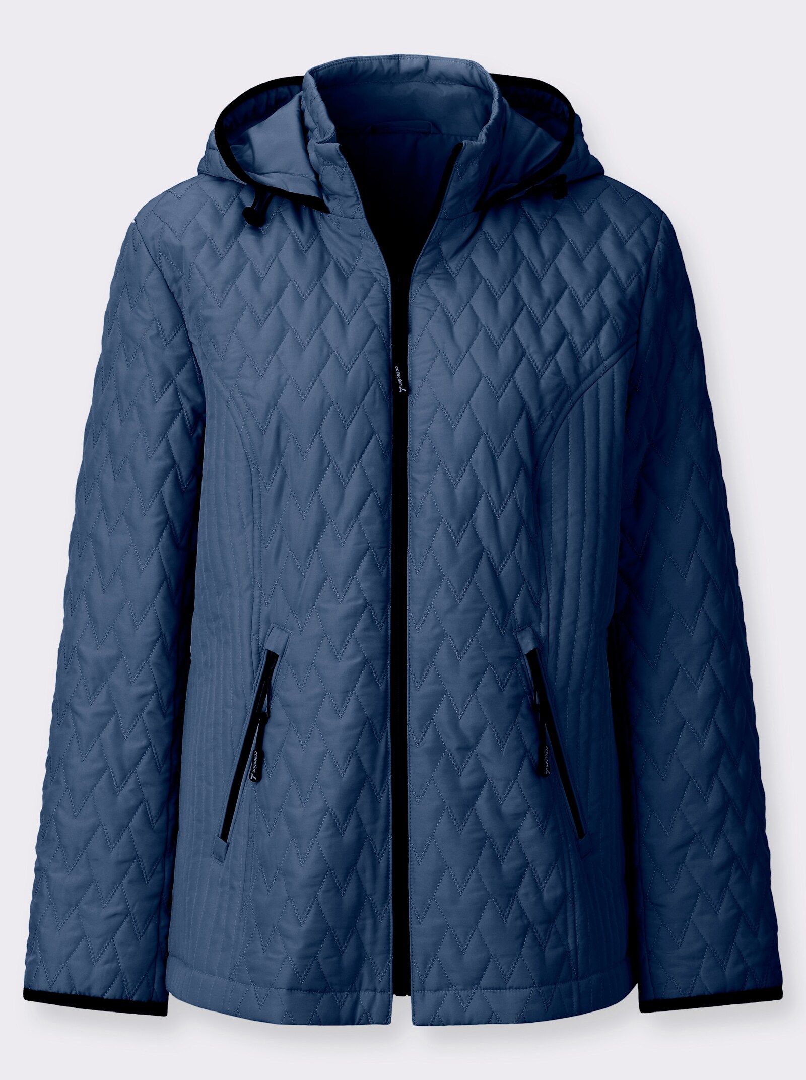 Steppjacke mit Kapuze und Stehkragen - jeansblau