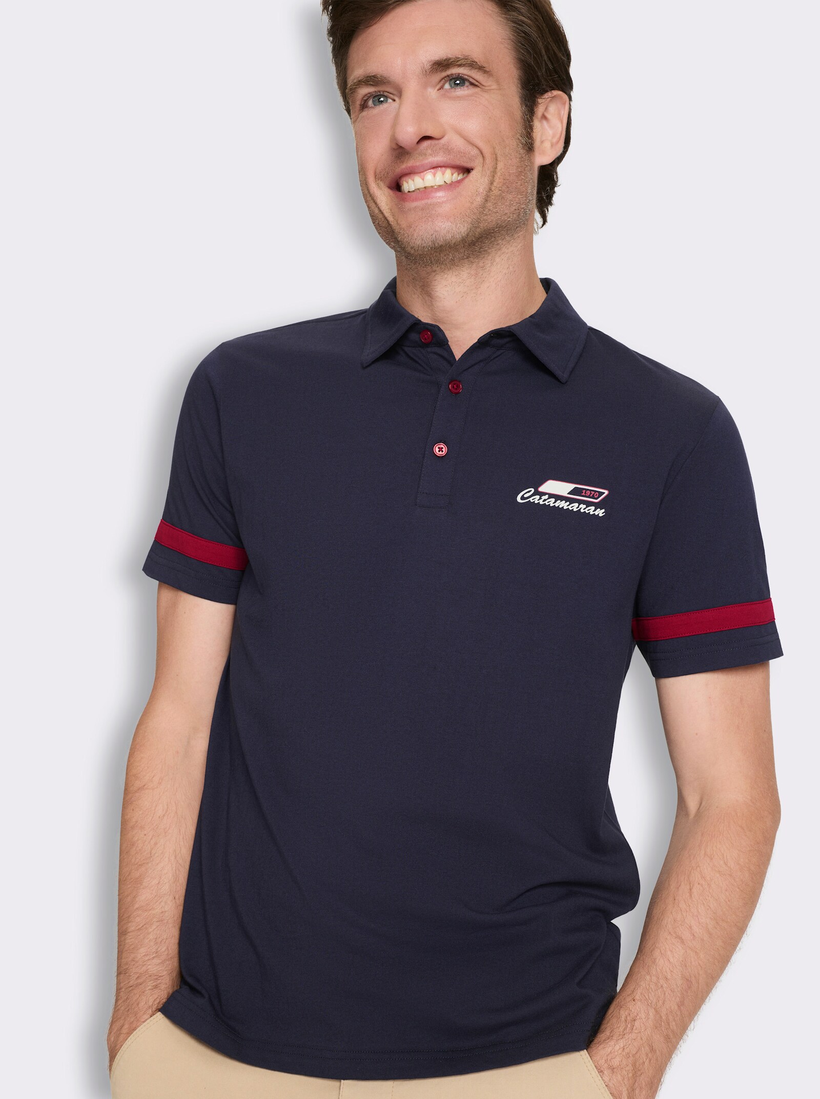 Poloshirt mit Print - marine-kirsche
