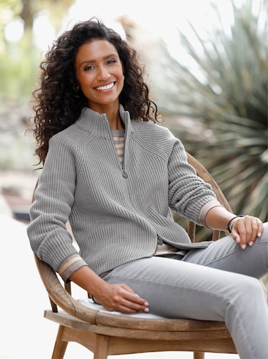 heine Cardigan mit 2-Wege-Zipper - steingrau-meliert