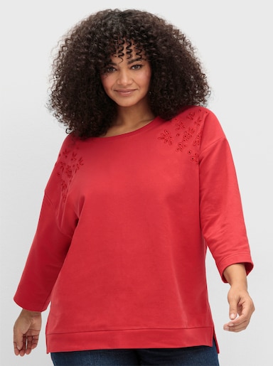 sheego Sweatshirt mit Lochmuster - erdbeere