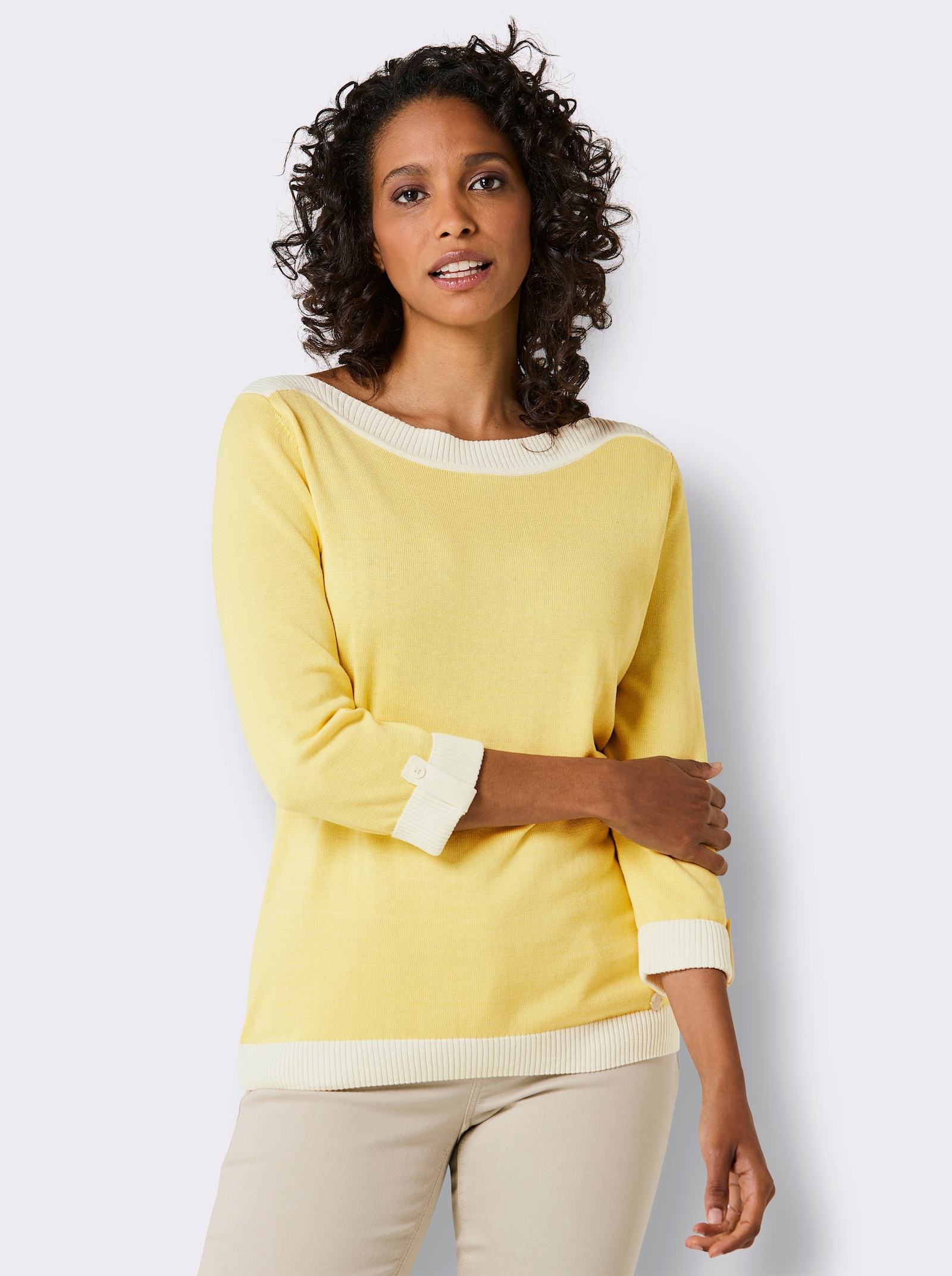 CREATION L PREMIUM 3/4 Arm-Pullover mit Seiden-Anteil - zitrone