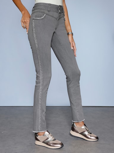 5-Pocket-Jeans mit Glitzersteinchen - light grey-denim